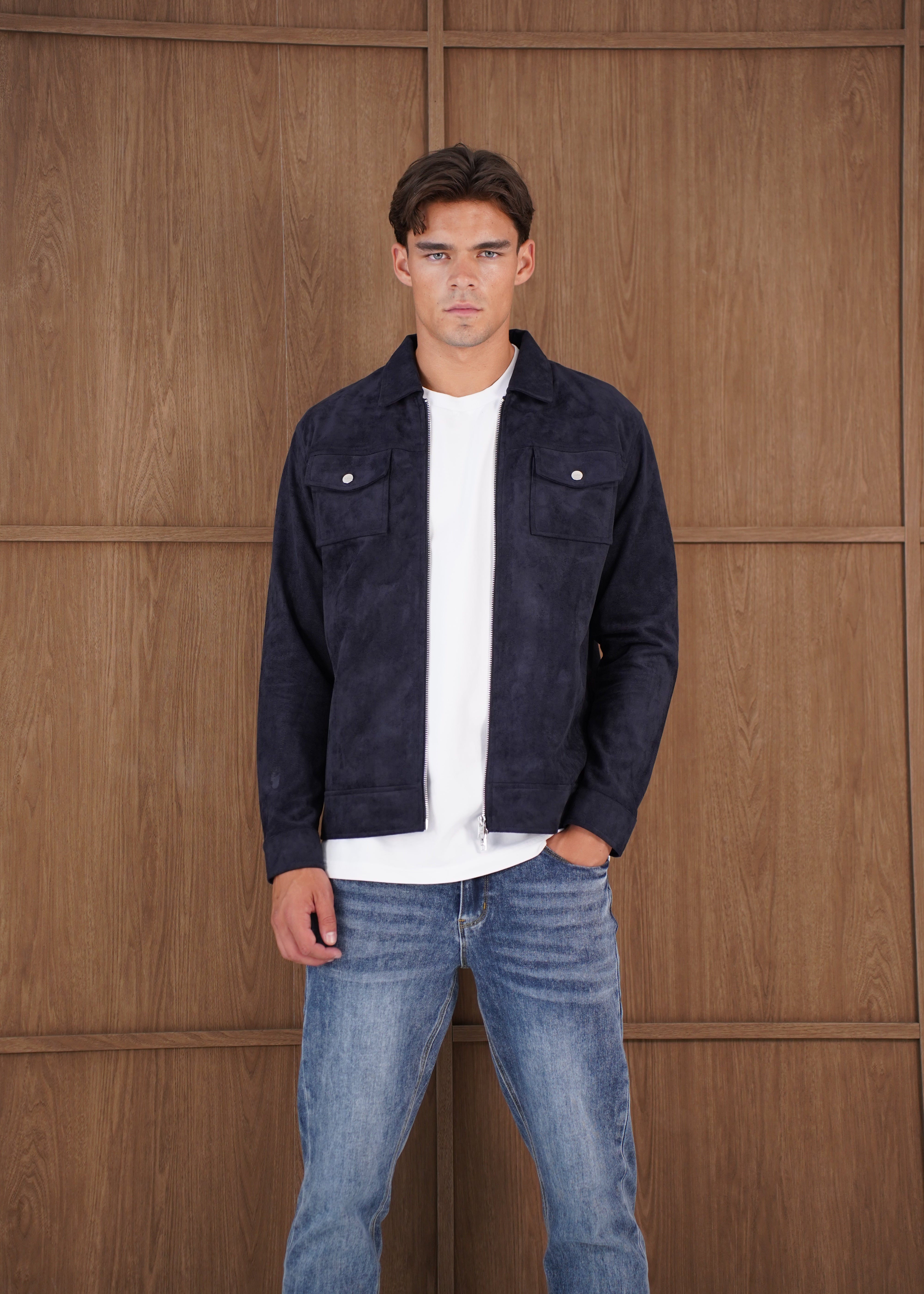 Capo Faux Suede Jacket - Navy