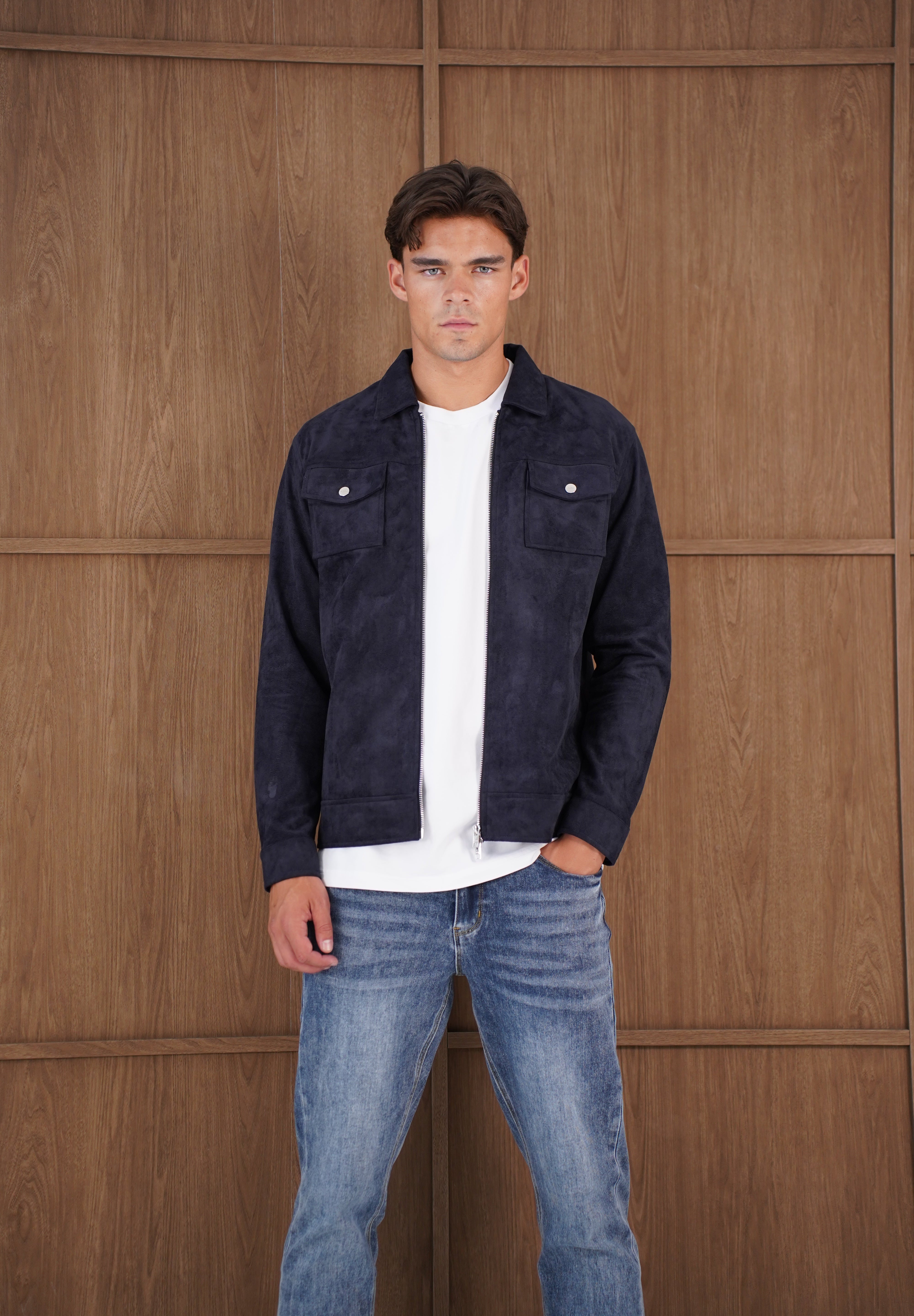 Capo Faux Suede Jacket - Navy