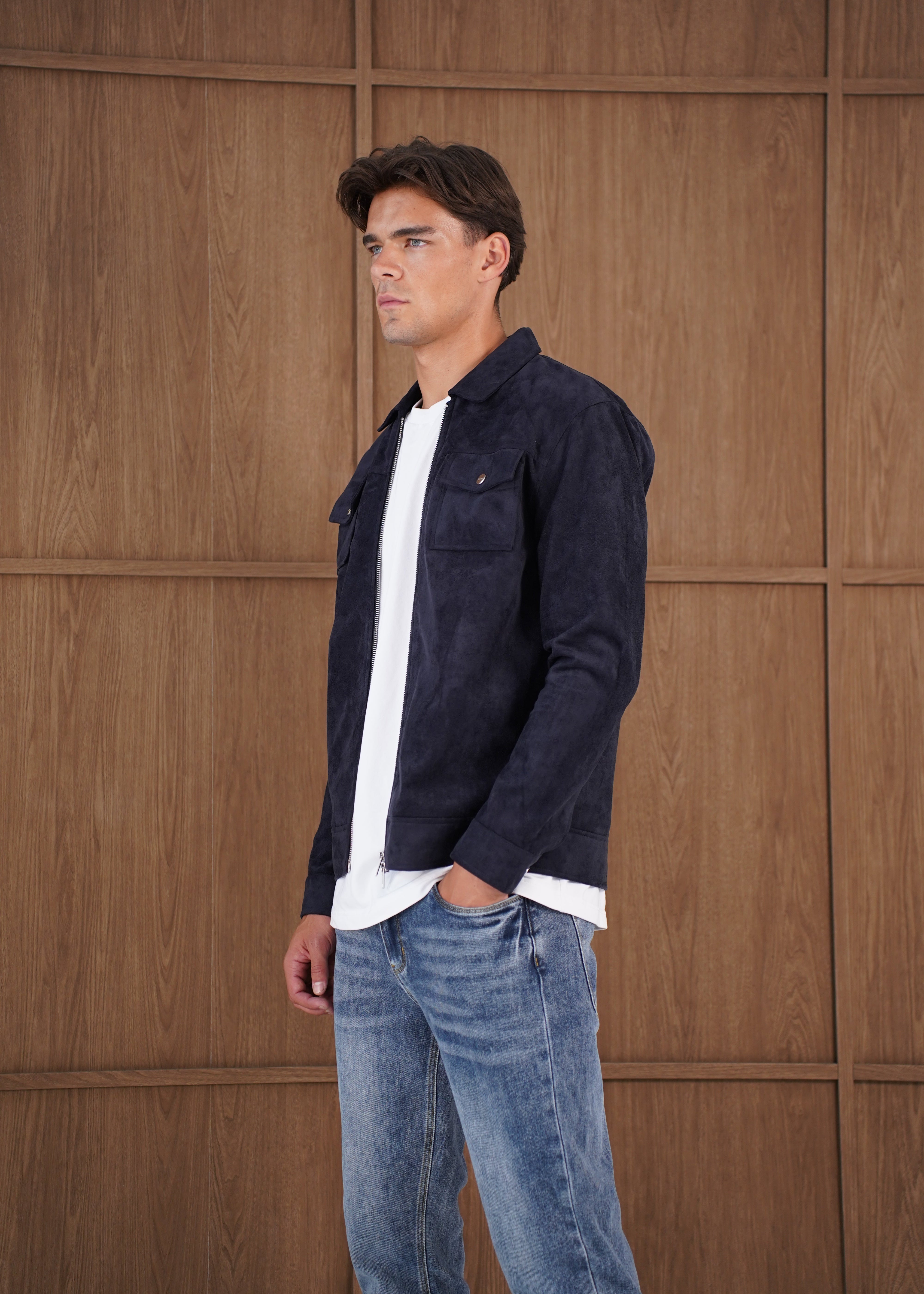 Capo Faux Suede Jacket - Navy