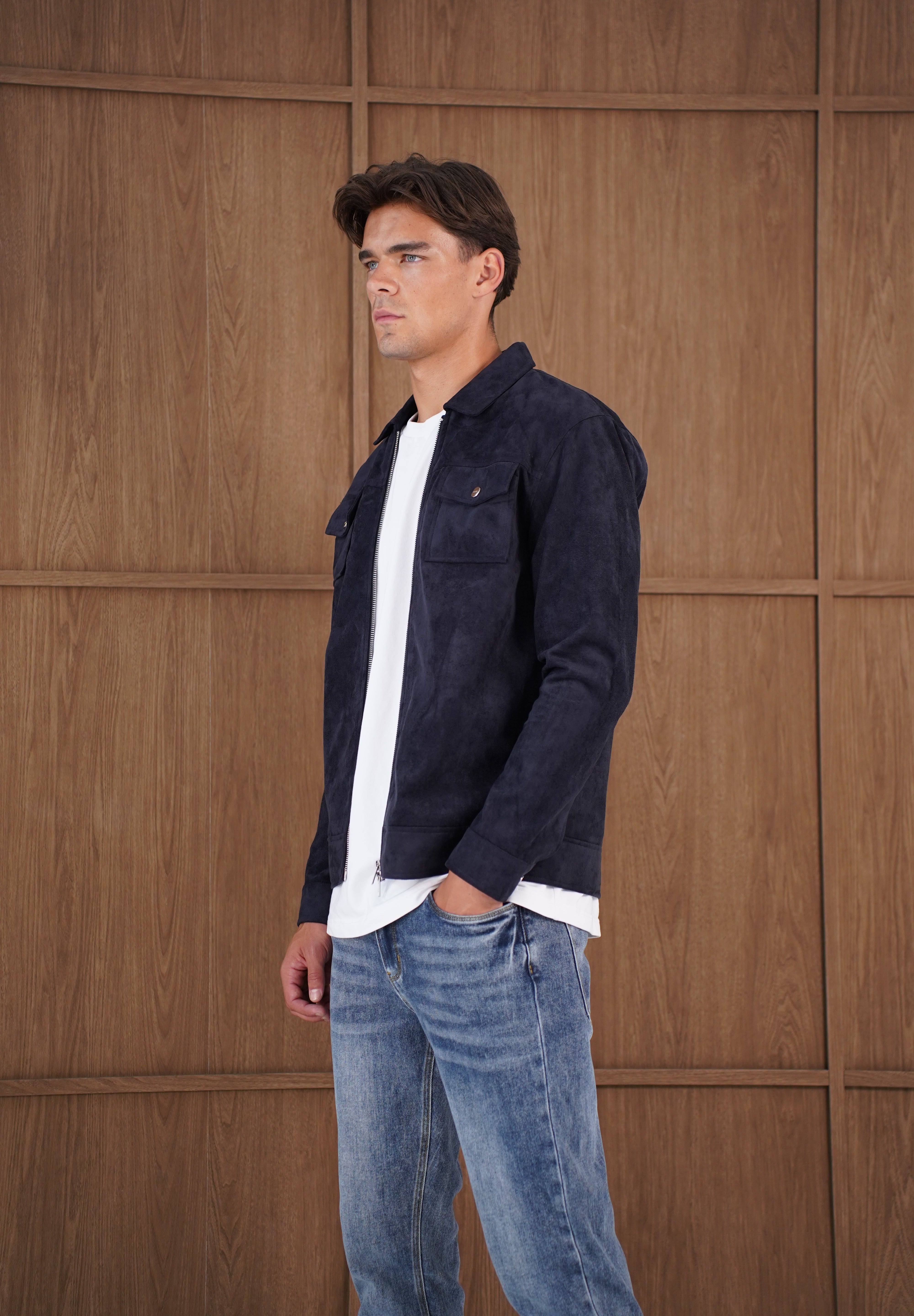 Capo Faux Suede Jacket - Navy