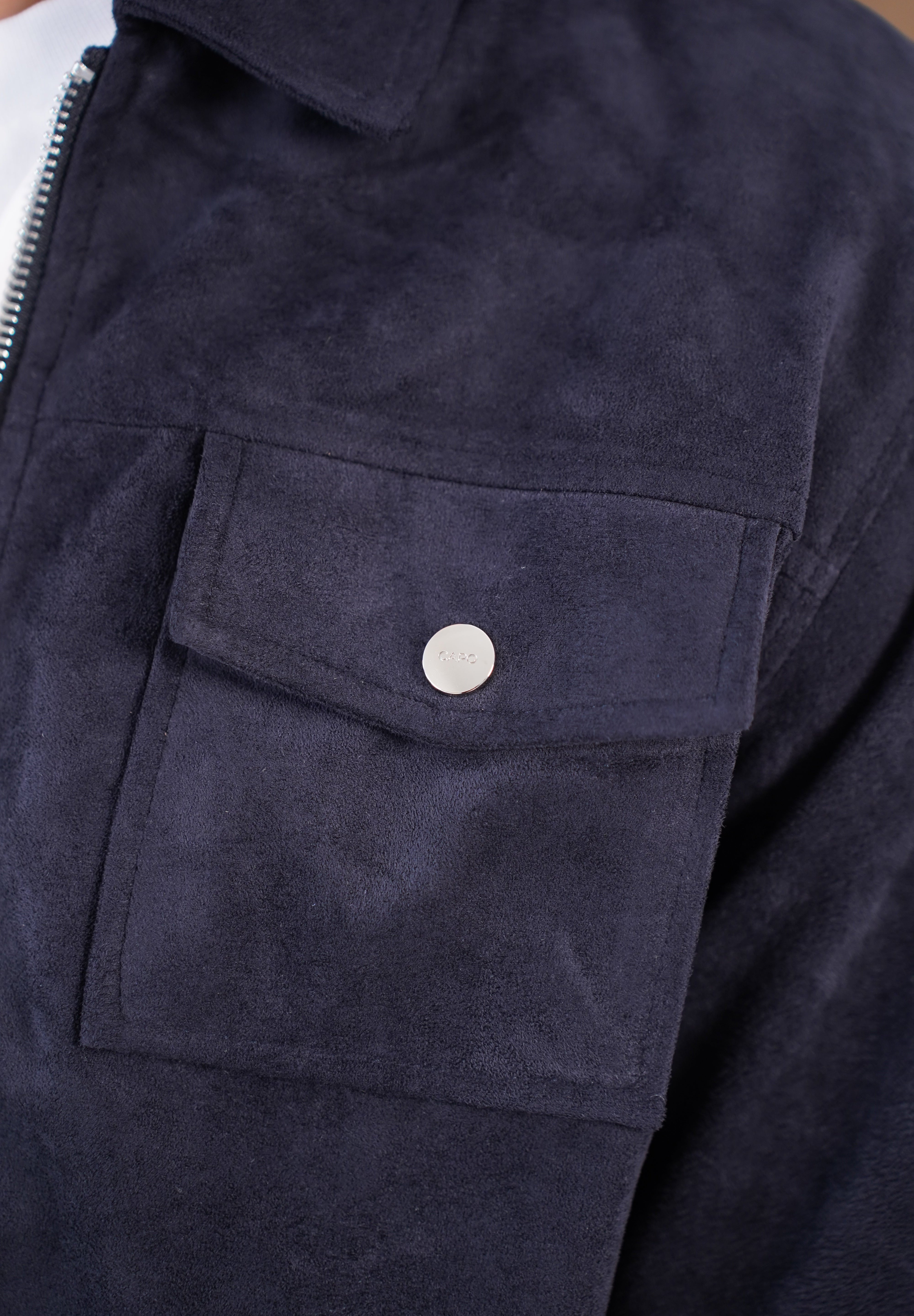 Capo Faux Suede Jacket - Navy