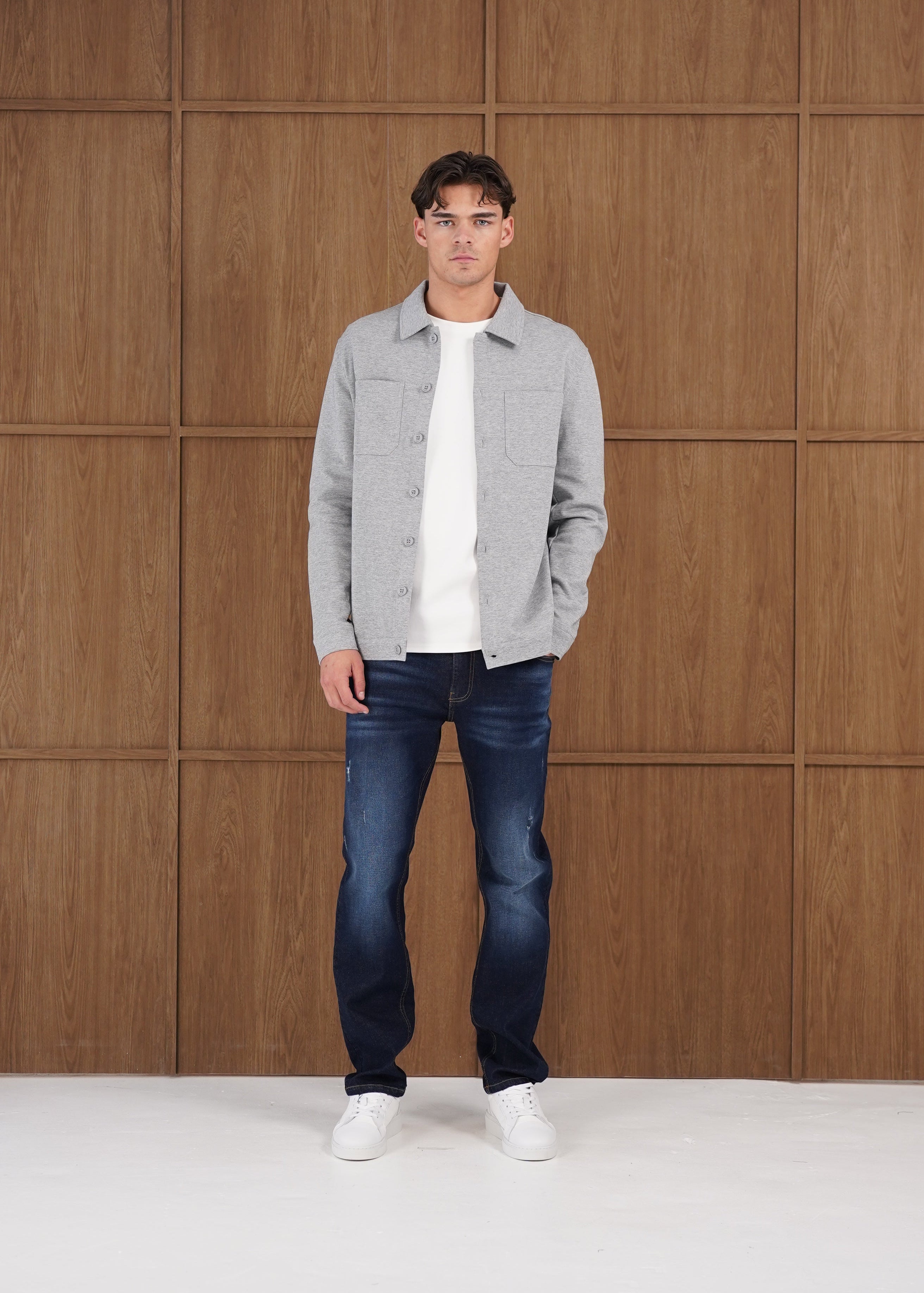 Capo Smart Button Overshirt - Light Grey