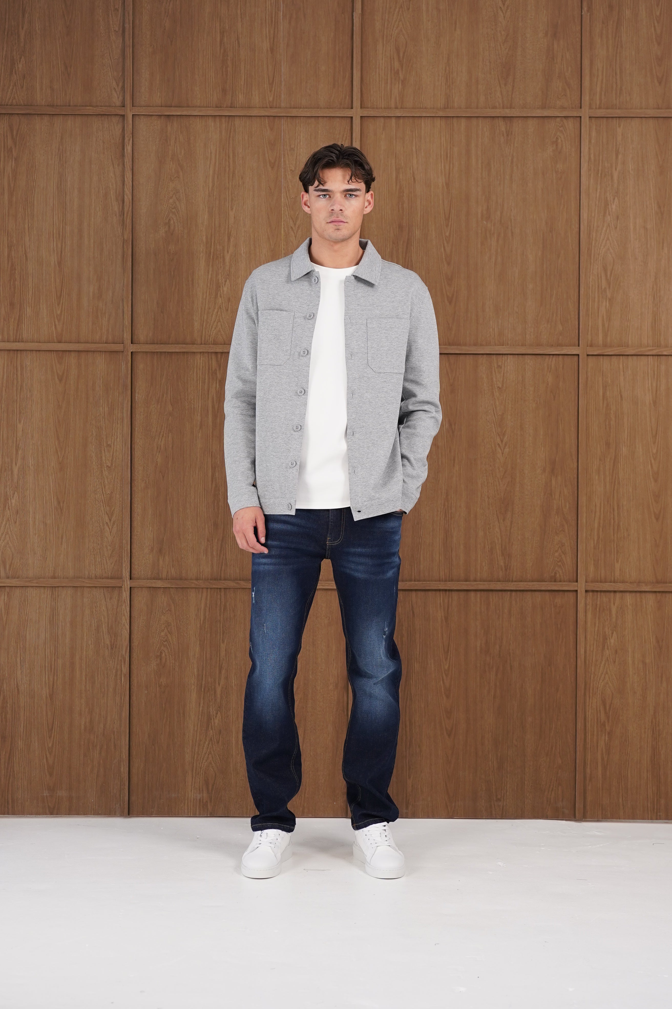 Capo Smart Button Overshirt - Light Grey