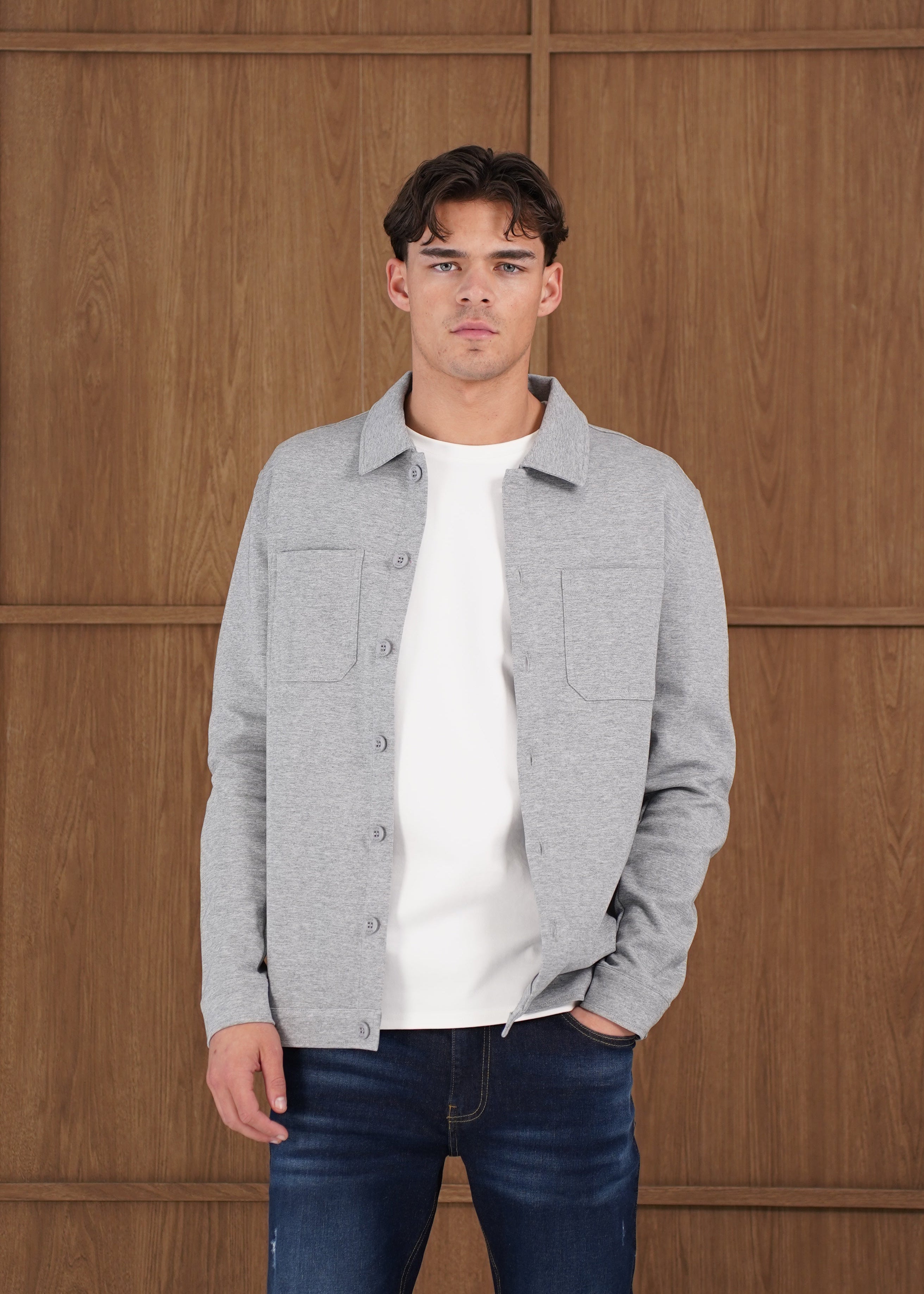 Capo Smart Button Overshirt - Light Grey