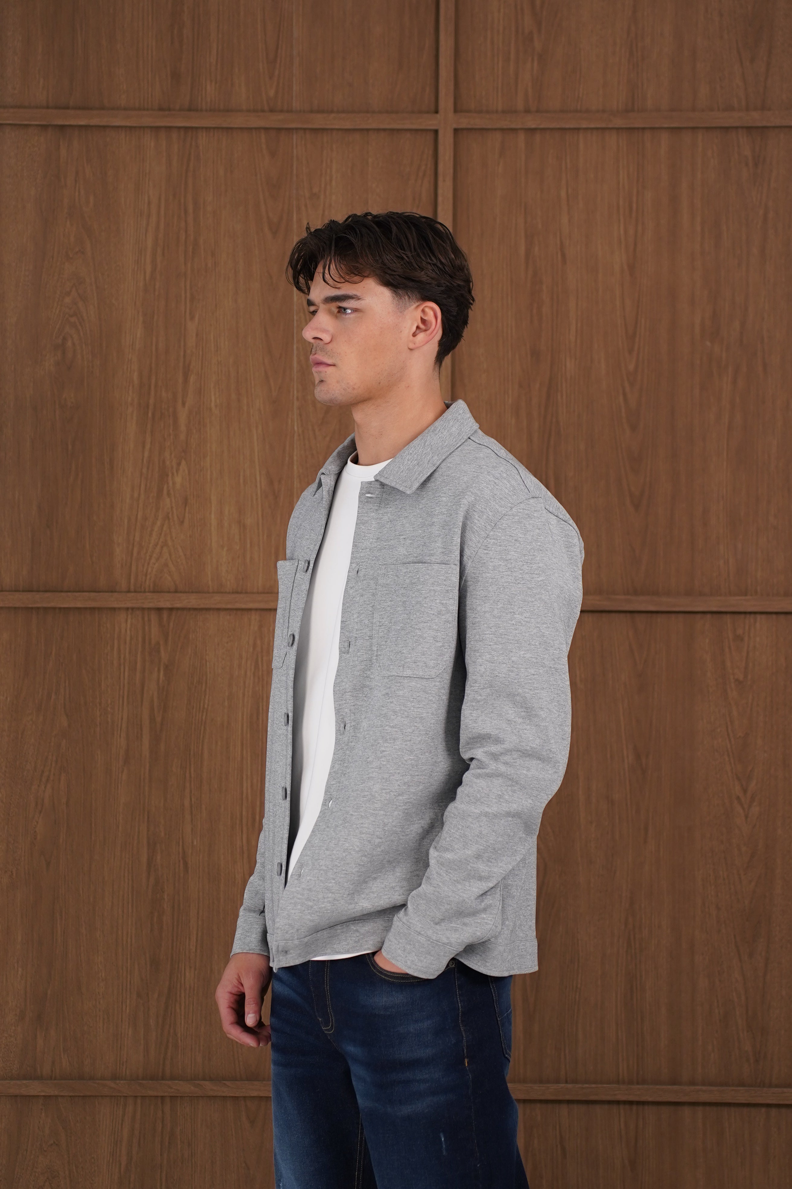 Capo Smart Button Overshirt - Light Grey