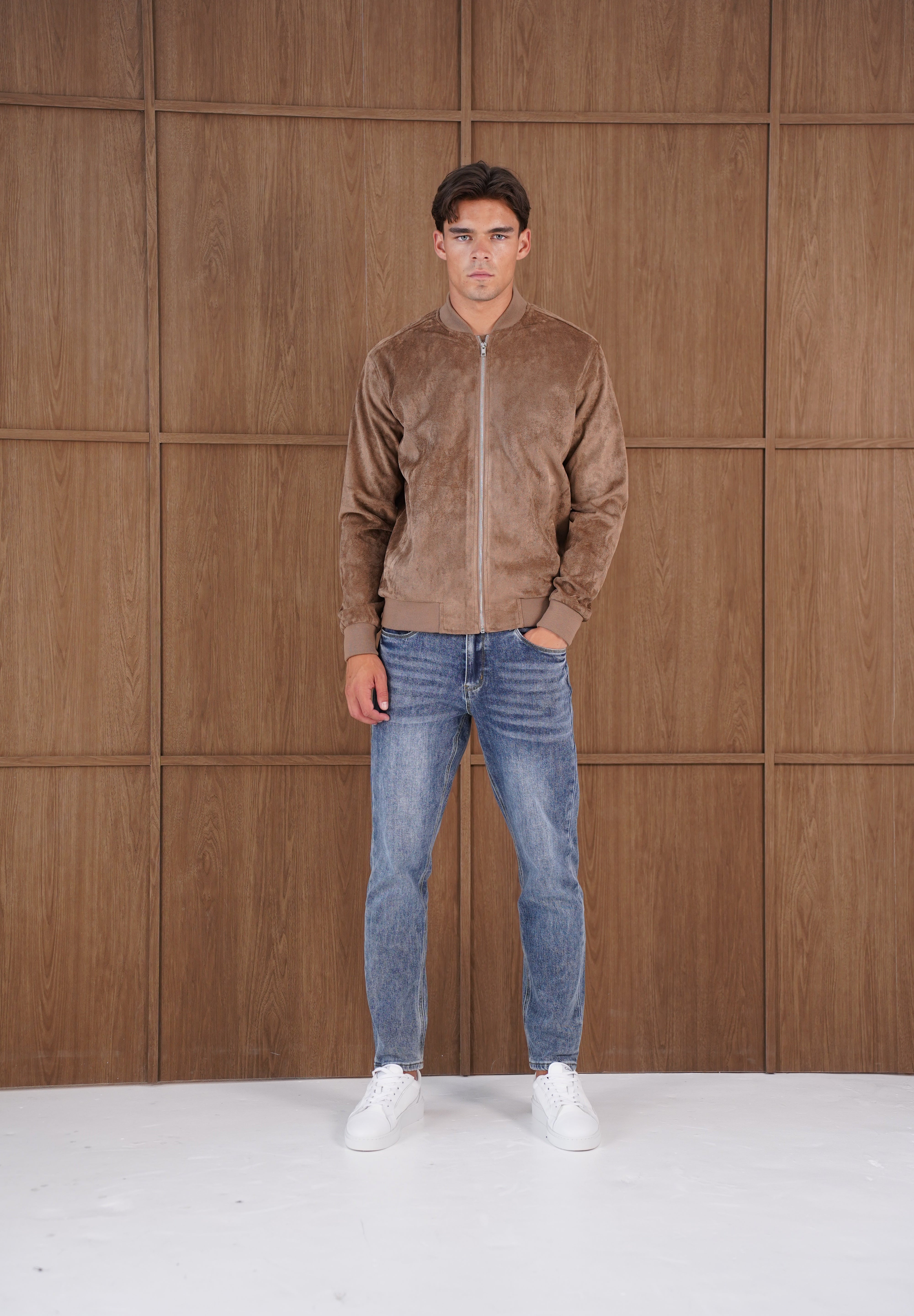 Capo Faux Suede Bomber Jacket - Brown