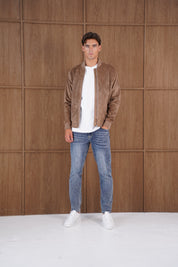 Capo Faux Suede Bomber Jacket - Brown