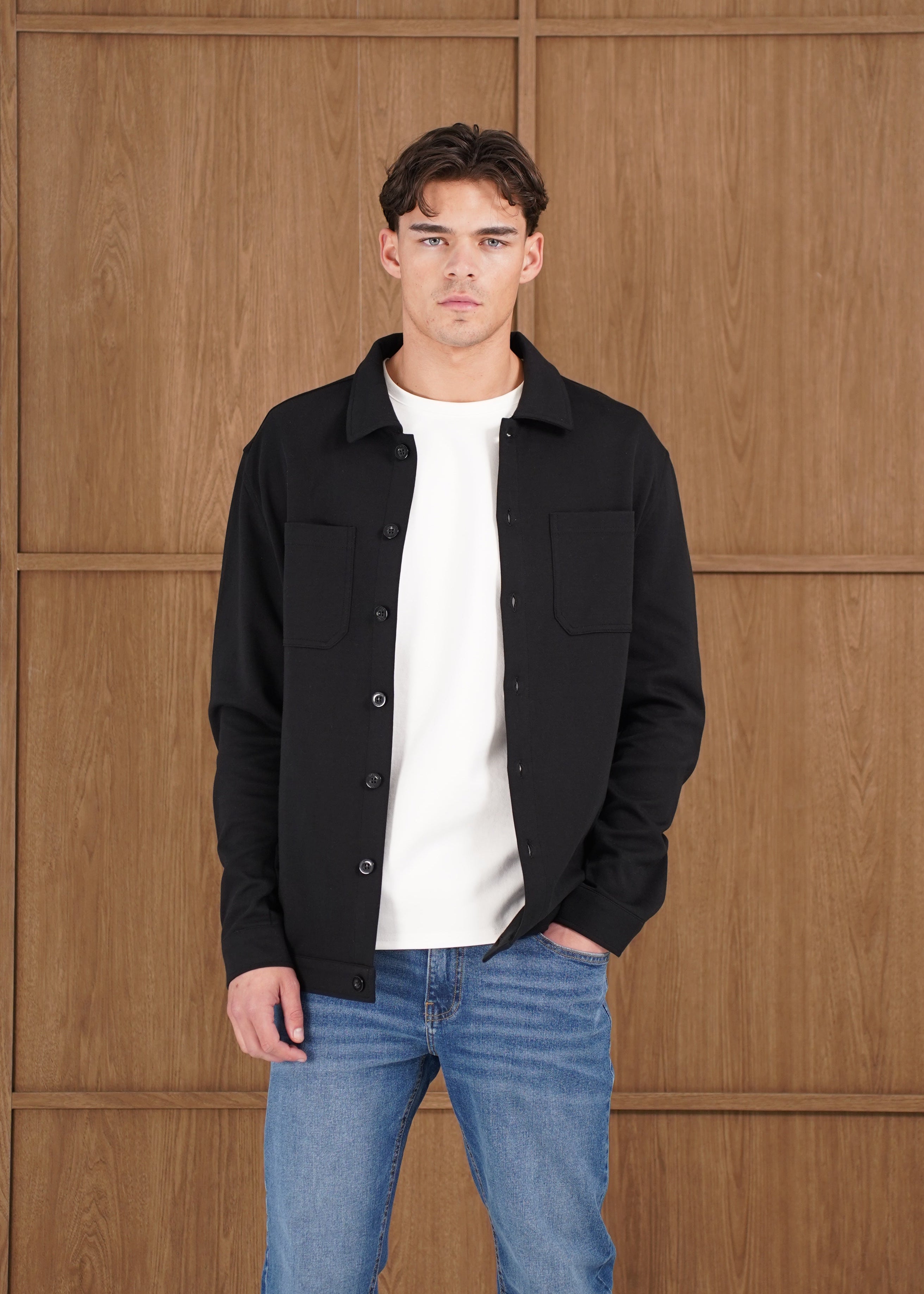 Capo Smart Button Overshirt - Black