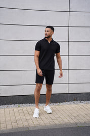 Capo Jersey Slub Cuban Polo Shirt - Black