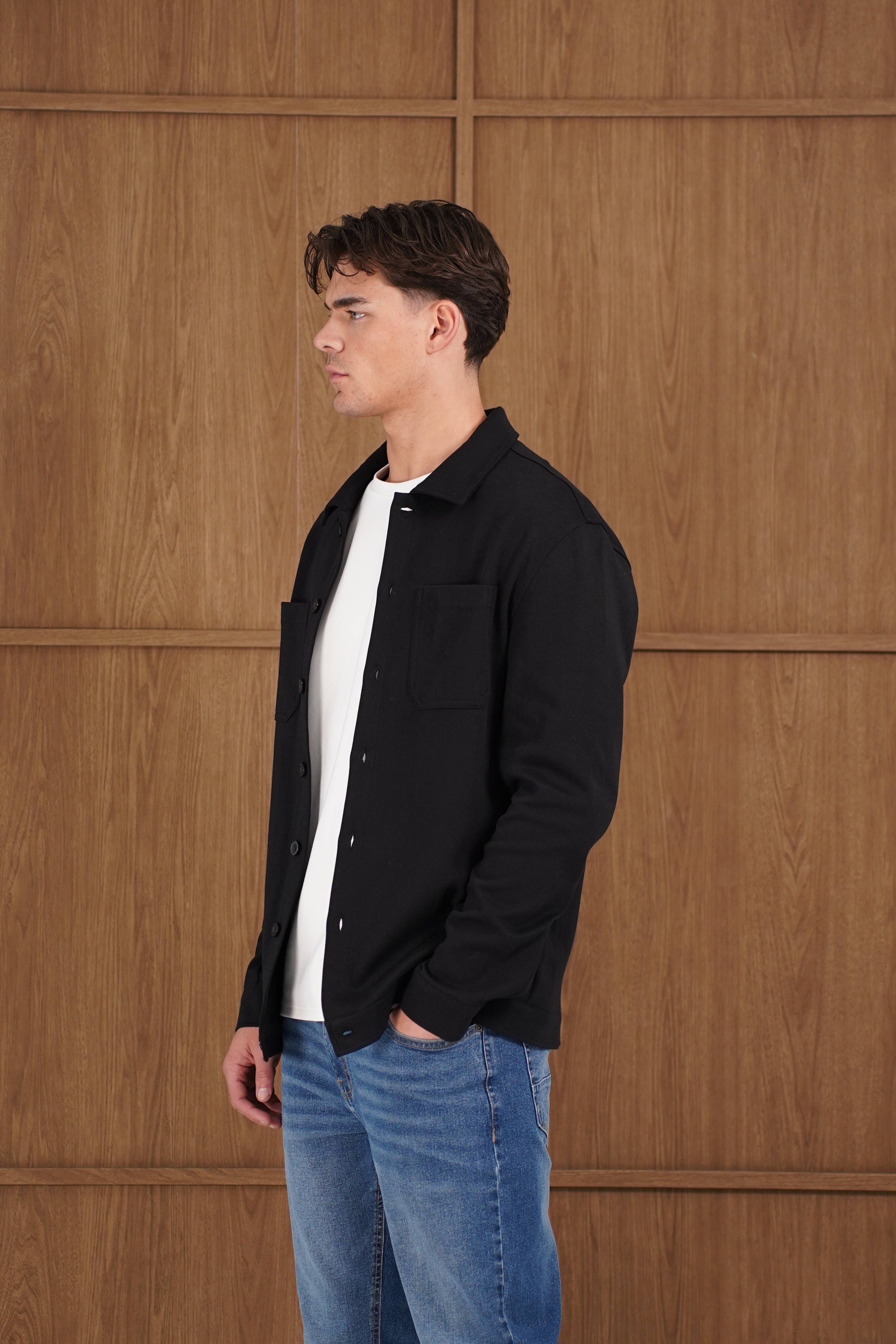 Capo Smart Button Overshirt - Black
