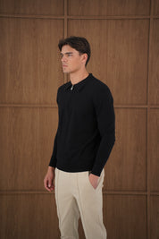 Capo Egyptian Cotton LS Zip Polo Shirt - Black