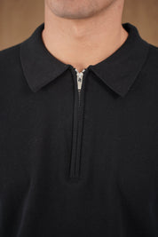 Capo Egyptian Cotton LS Zip Polo Shirt - Black