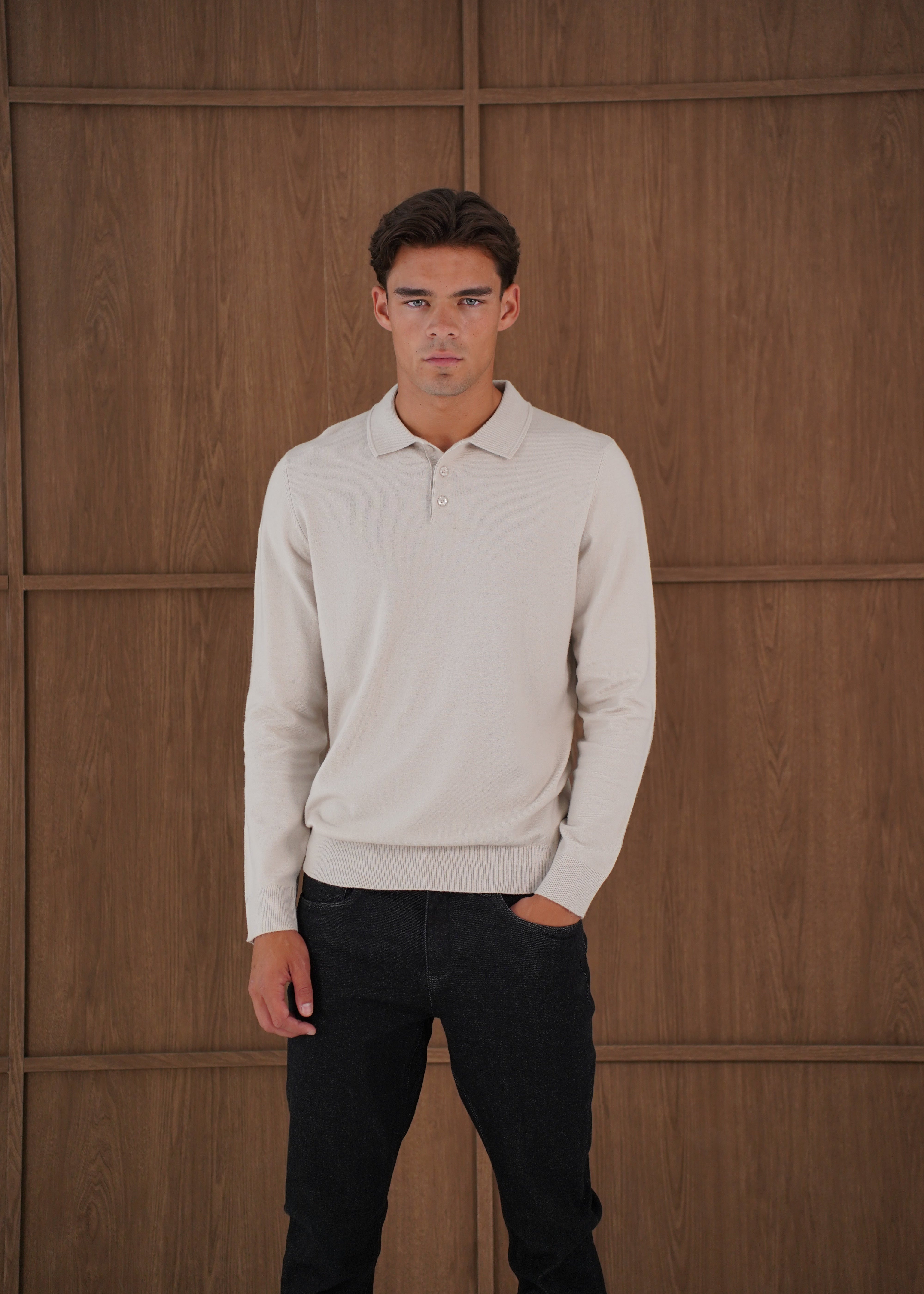 Capo James Button Up LS Polo Shirt - Stone