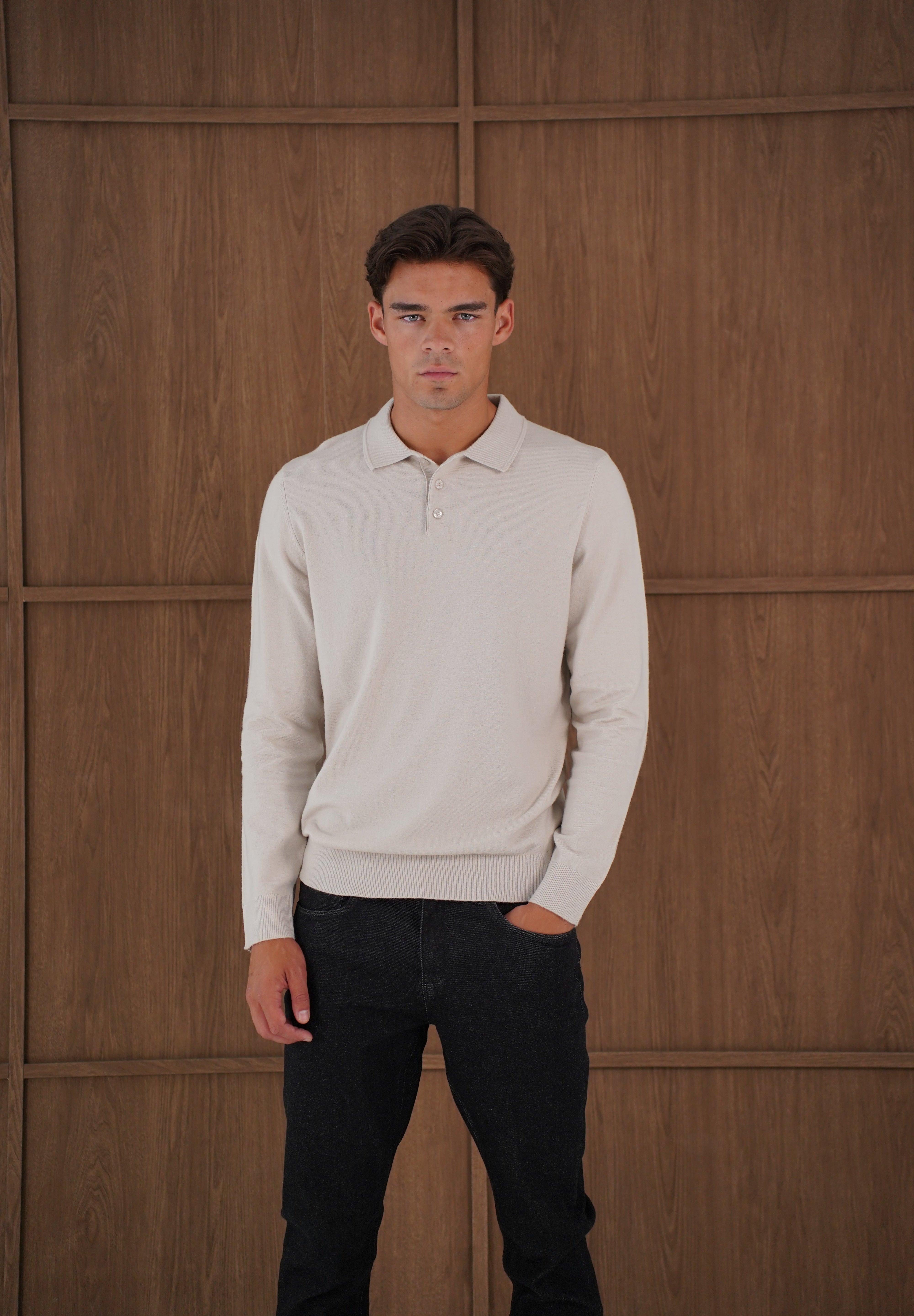 Capo James Button Up LS Polo Shirt - Stone