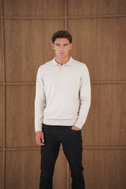 Capo James Button Up LS Polo Shirt - Stone