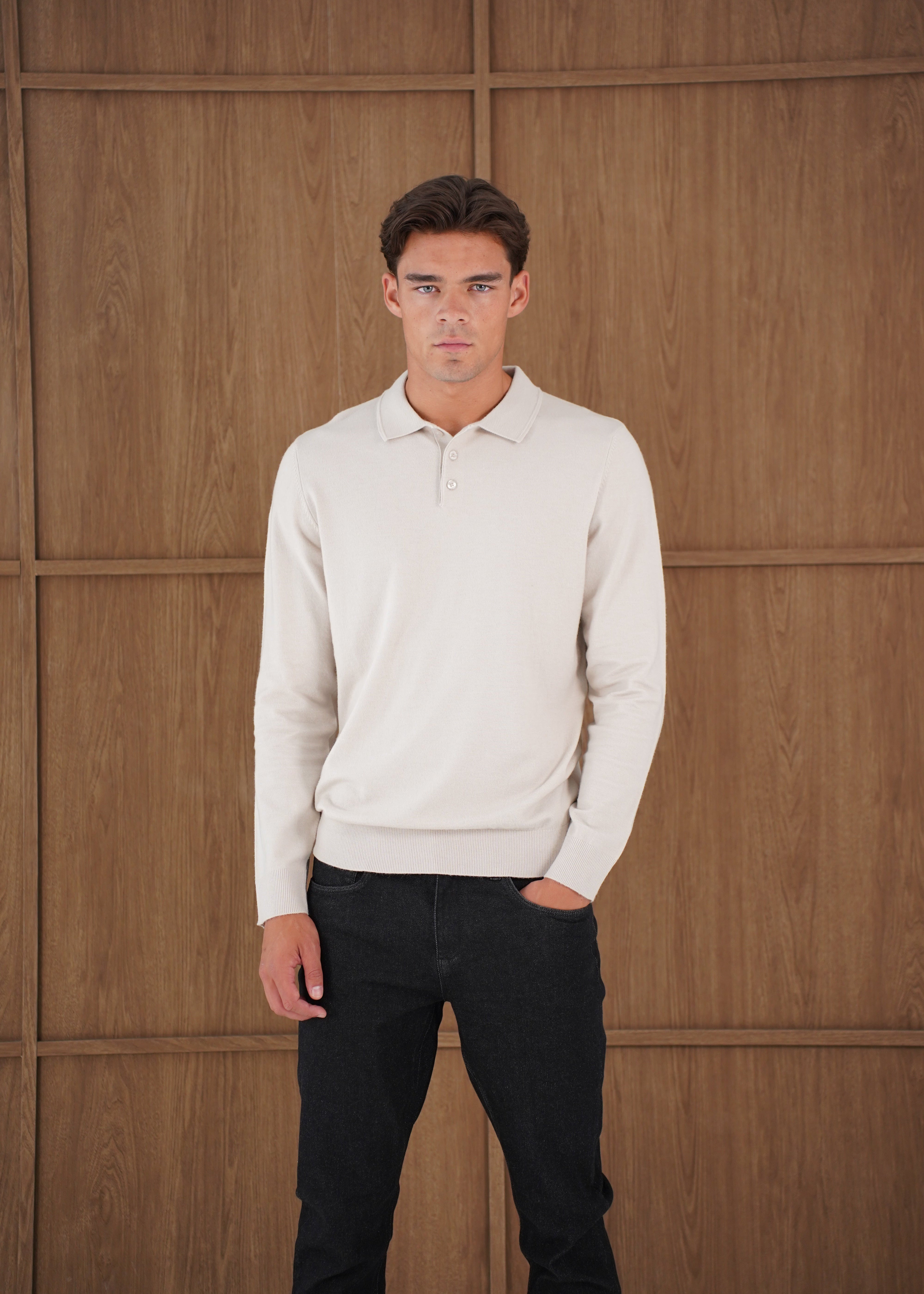 Capo James Button Up LS Polo Shirt - Stone