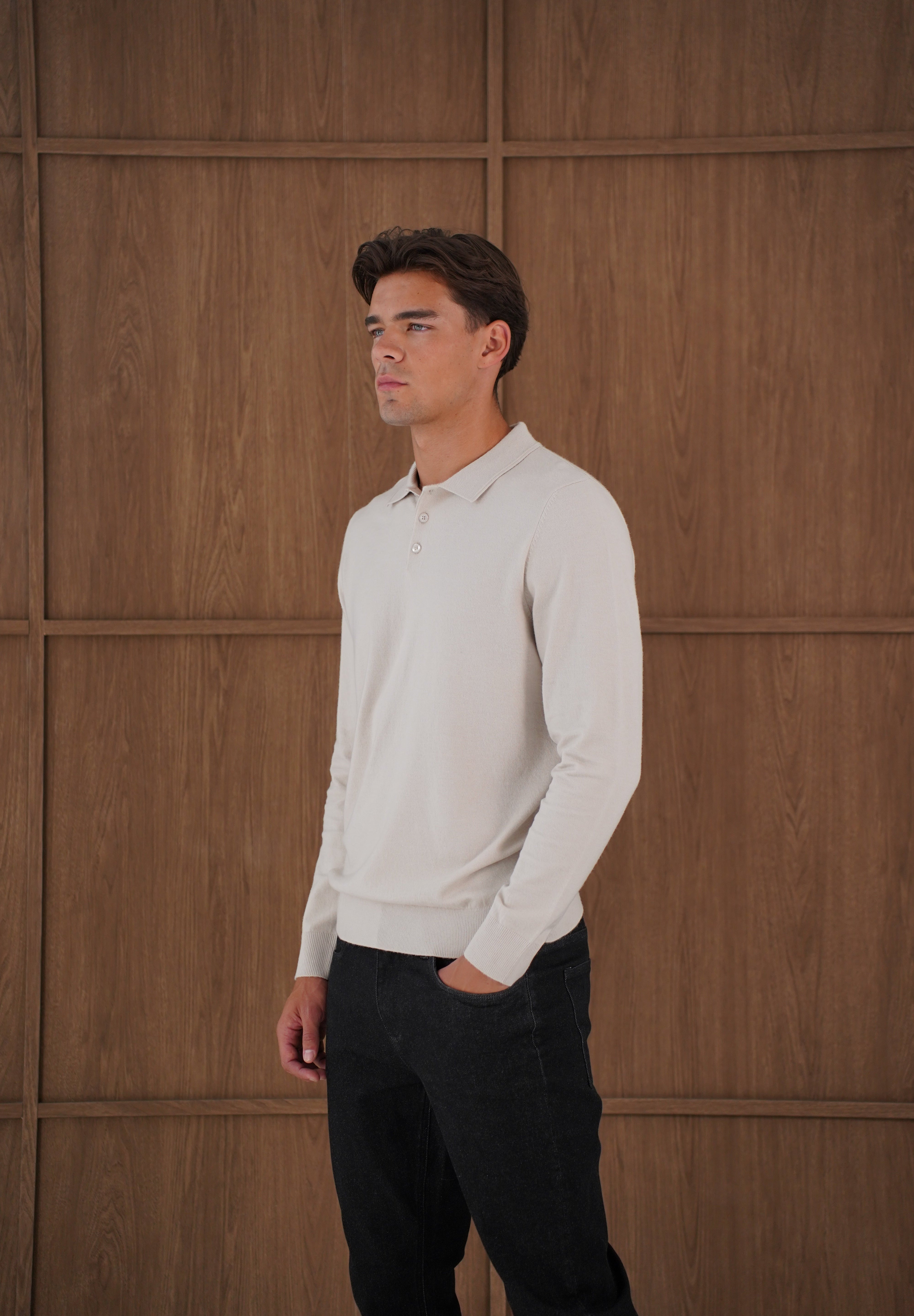 Capo James Button Up LS Polo Shirt - Stone