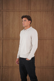 Capo James Button Up LS Polo Shirt - Stone