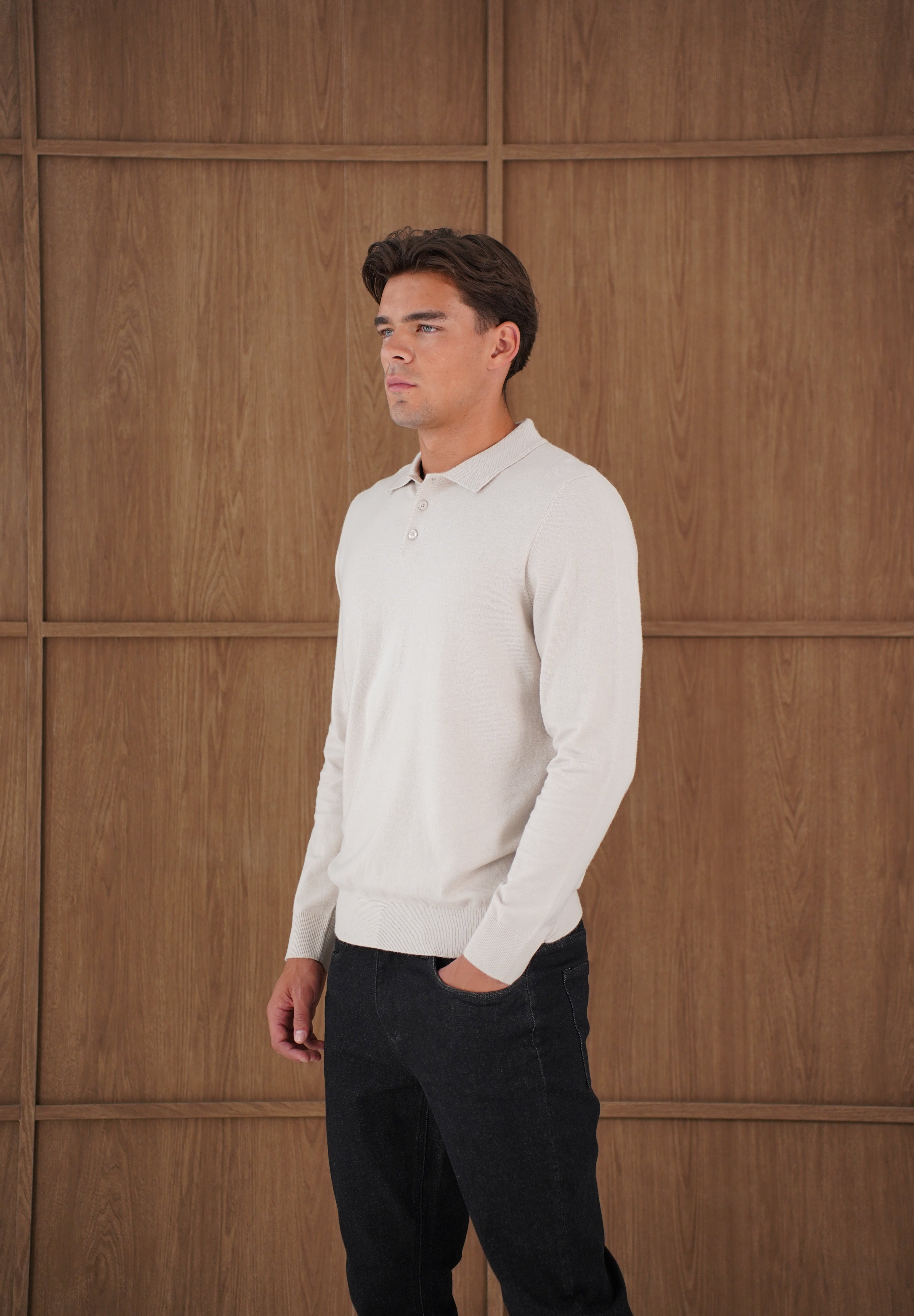 Capo James Button Up LS Polo Shirt - Stone