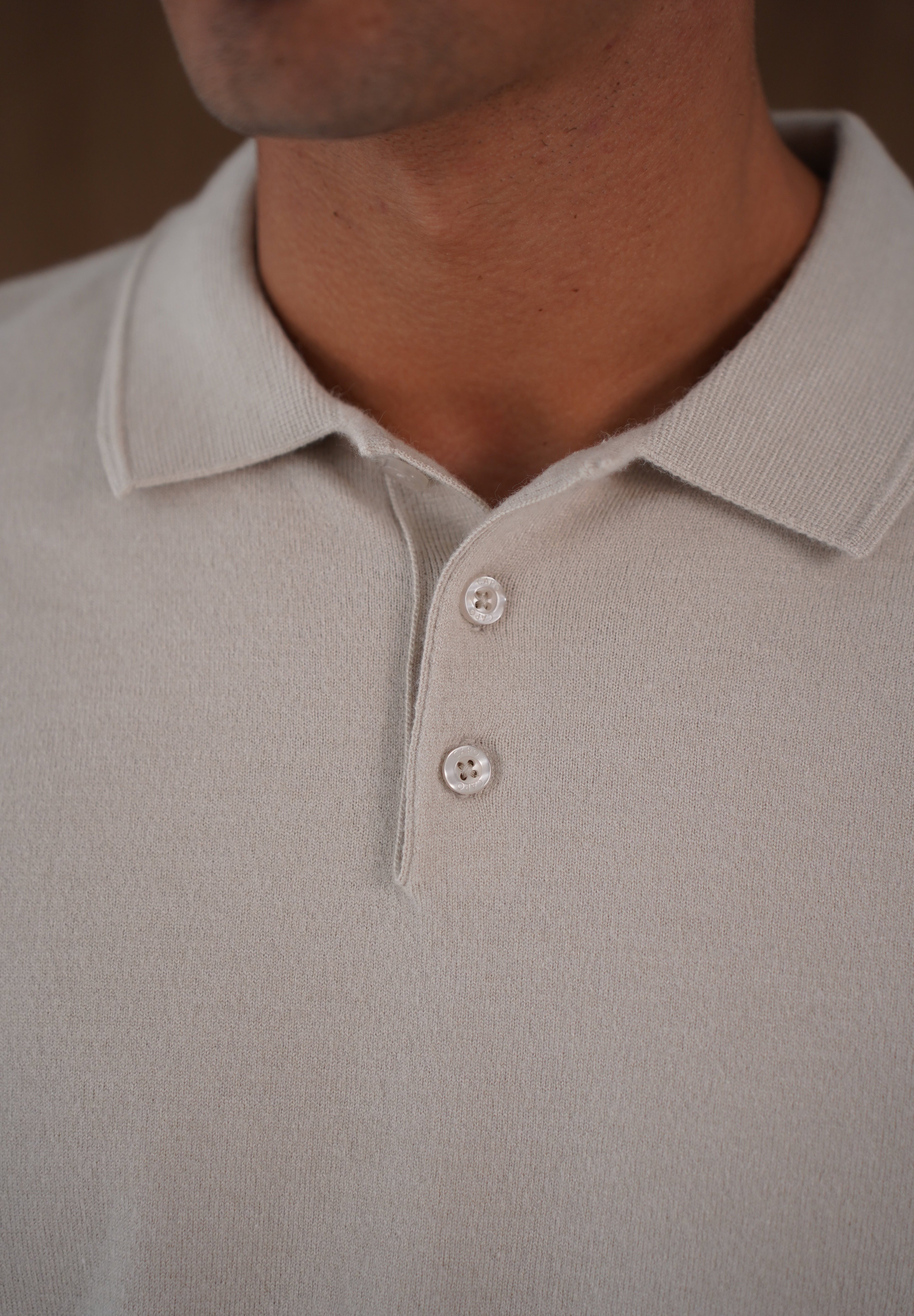 Capo James Button Up LS Polo Shirt - Stone