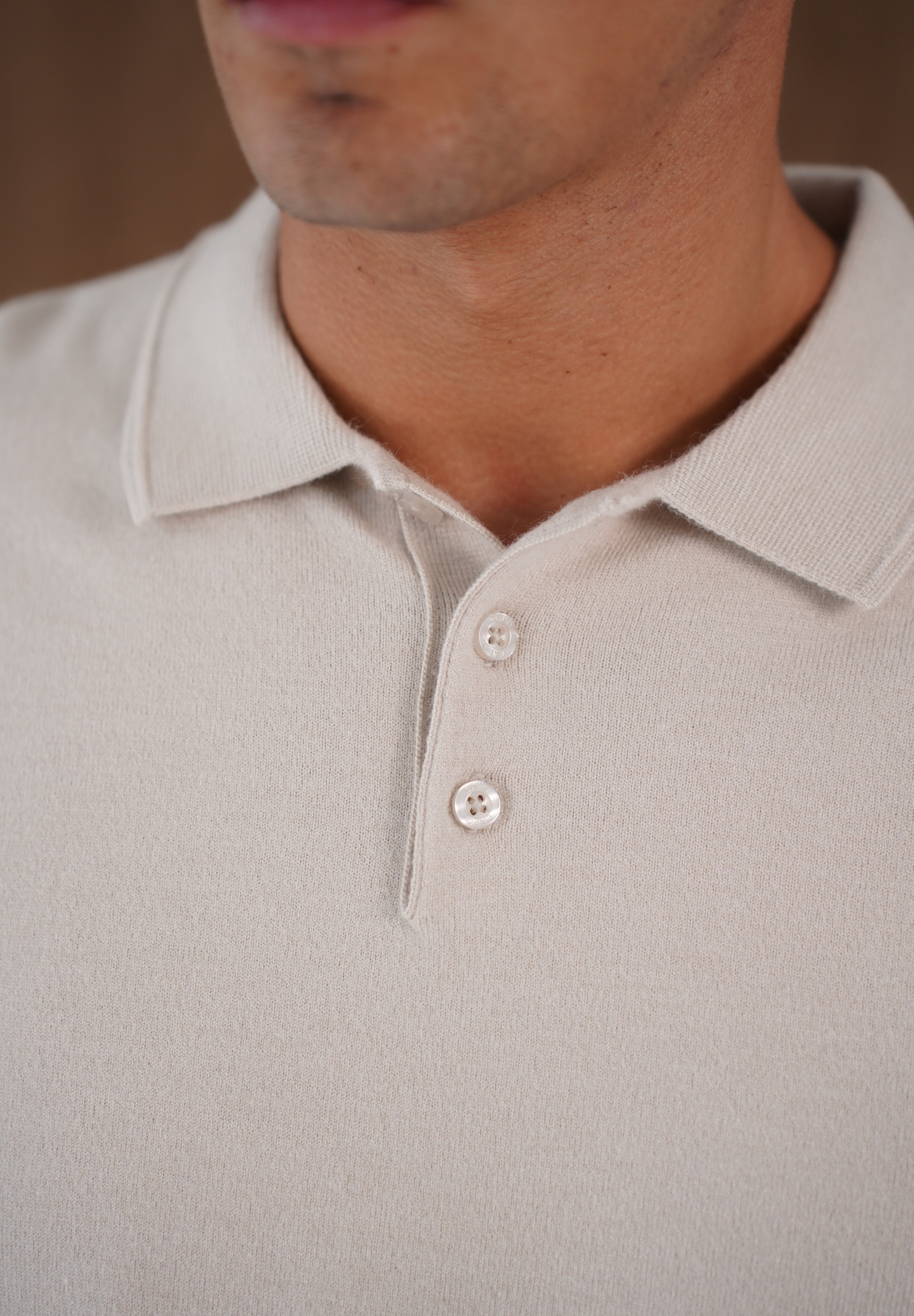 Capo James Button Up LS Polo Shirt - Stone