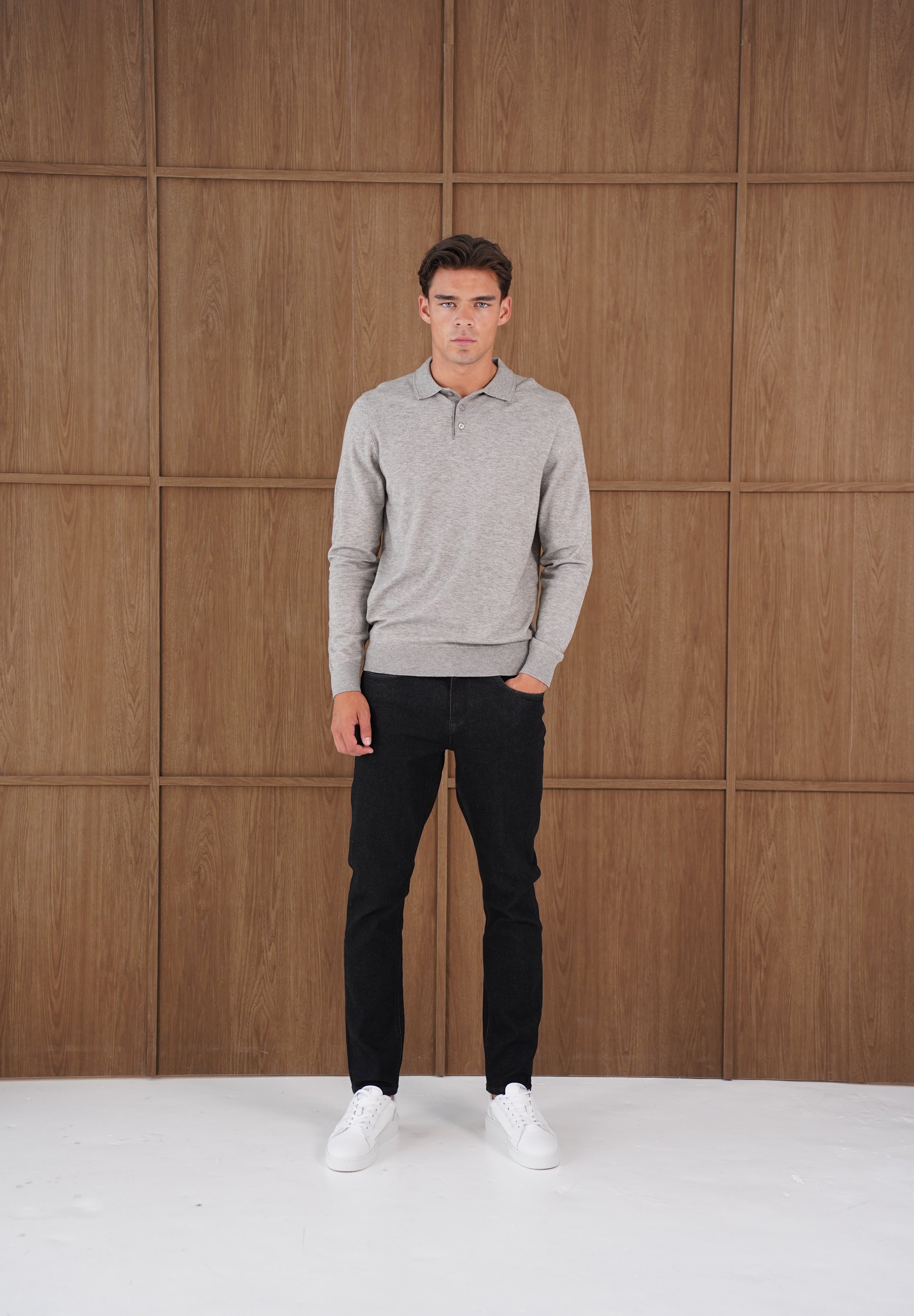 Capo James Button Up LS Polo Shirt - Grey