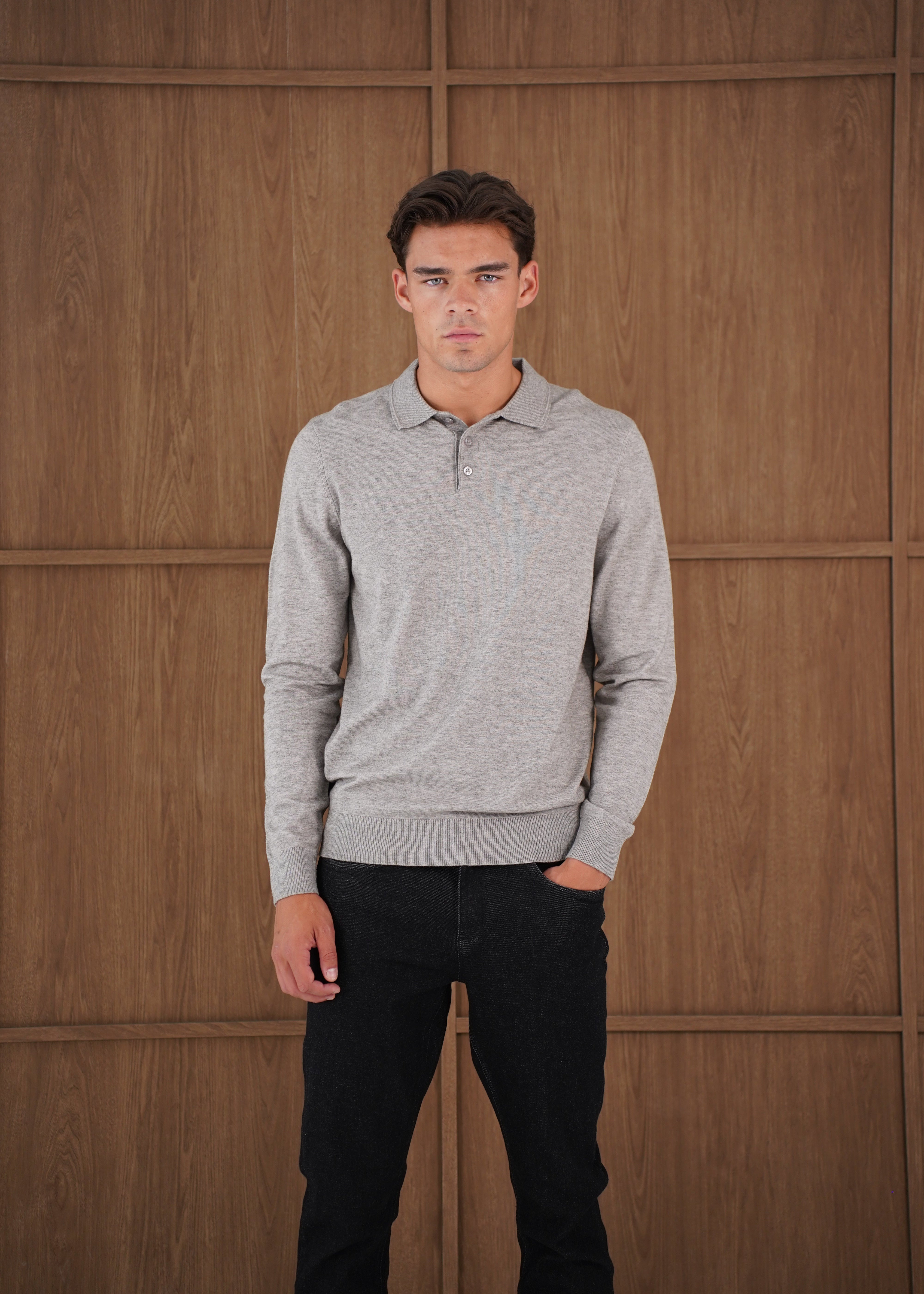 Capo James Button Up LS Polo Shirt - Grey