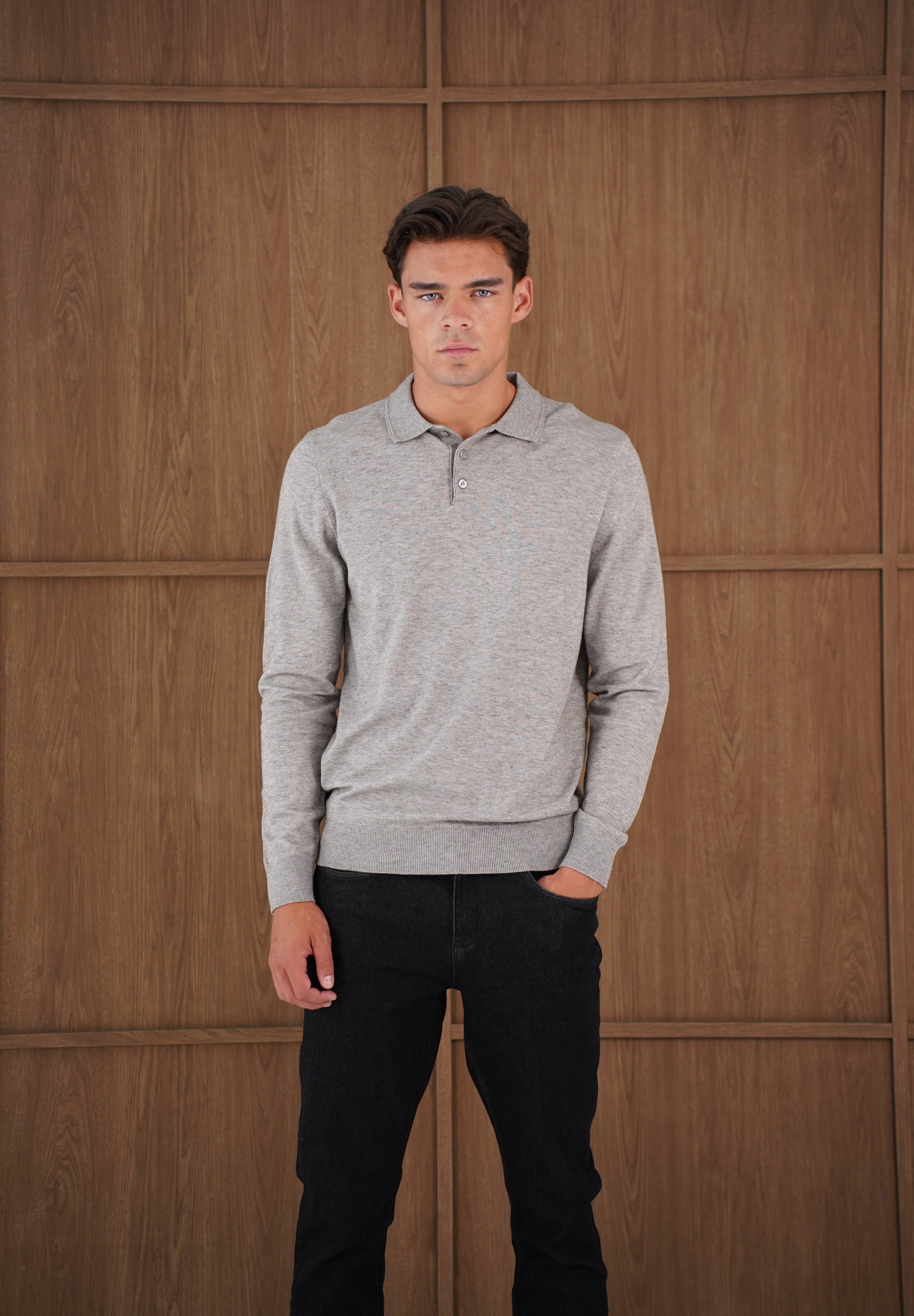 Capo James Button Up LS Polo Shirt - Grey