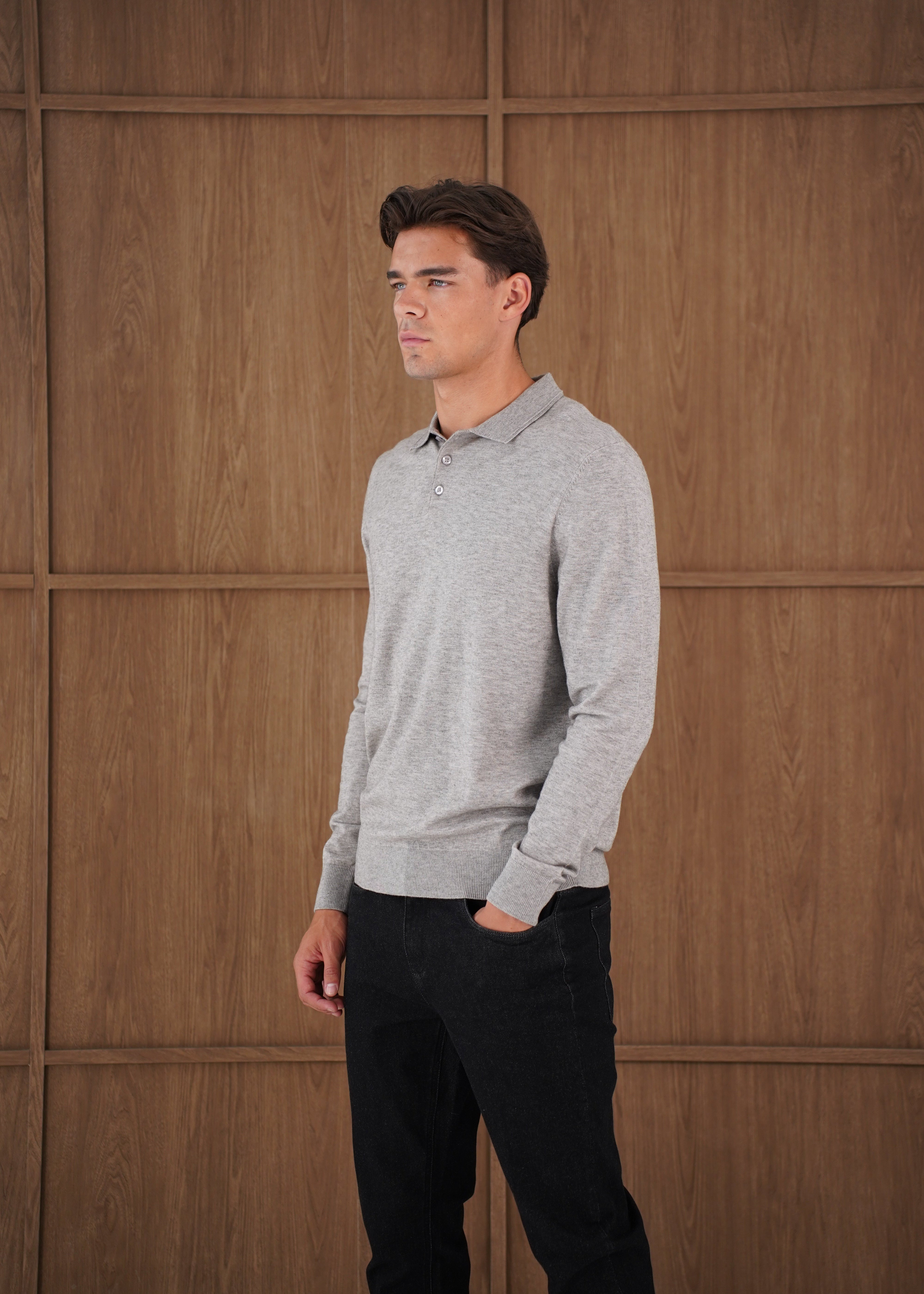 Capo James Button Up LS Polo Shirt - Grey