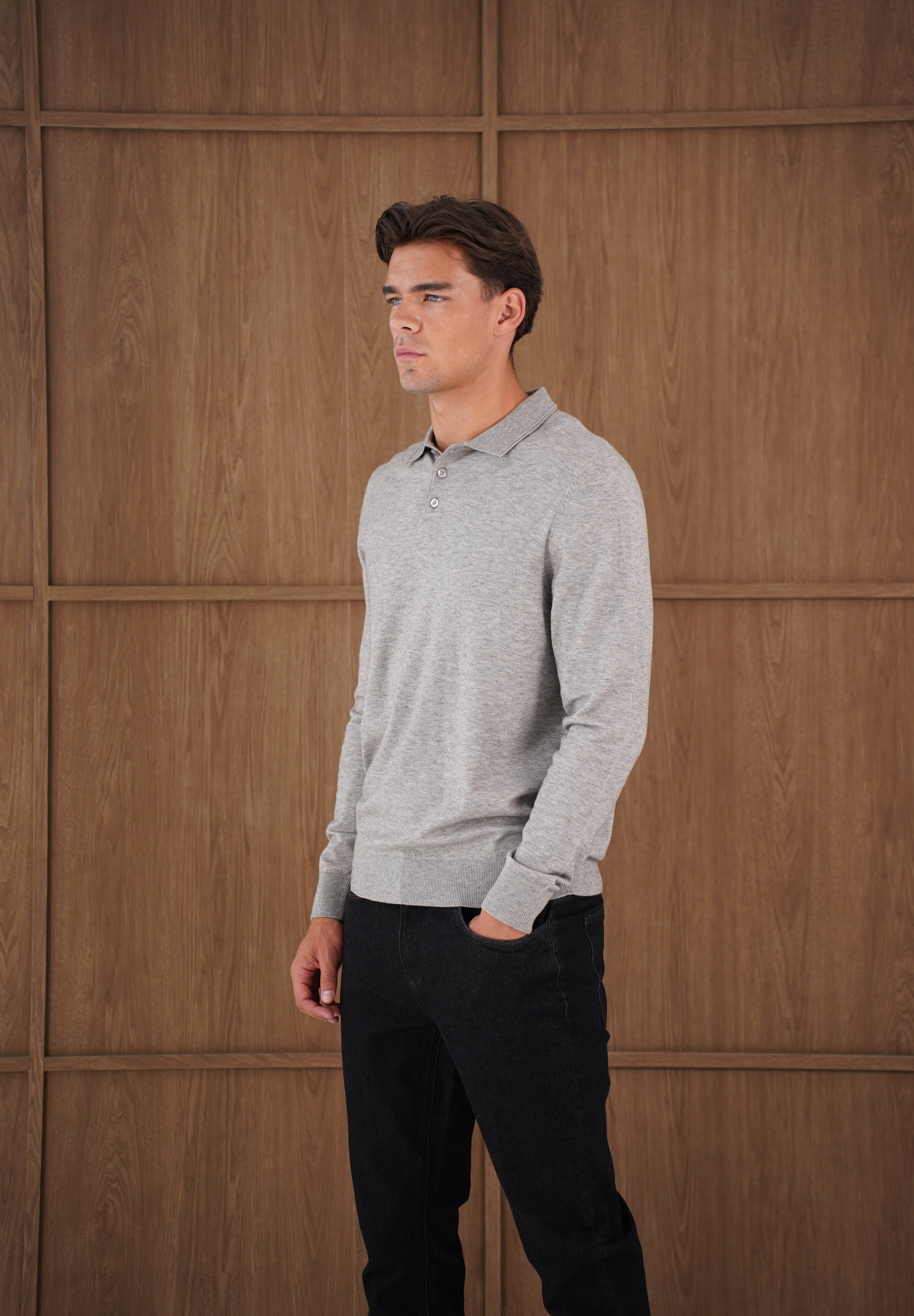 Capo James Button Up LS Polo Shirt - Grey