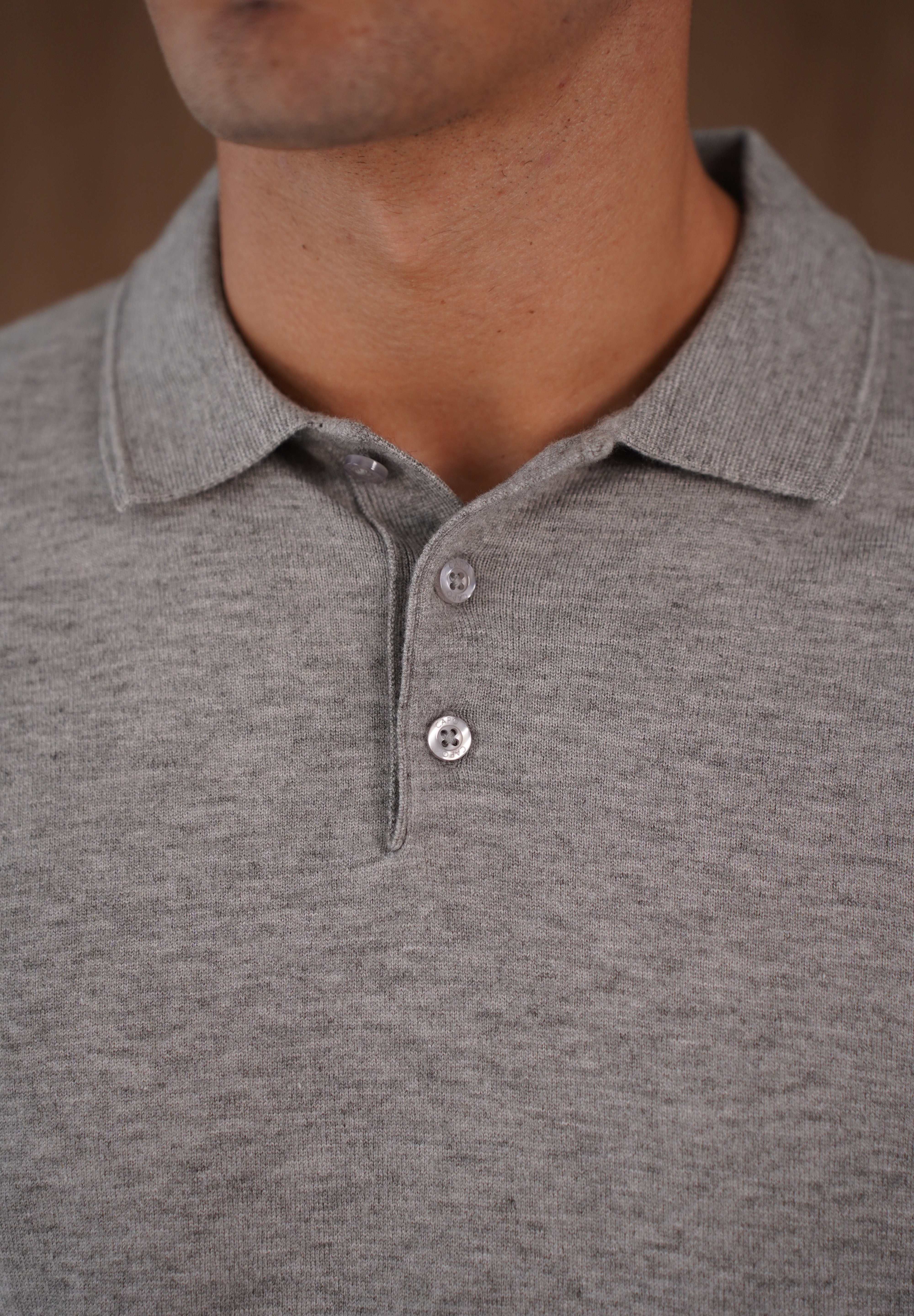 Capo James Button Up LS Polo Shirt - Grey