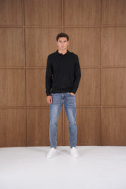Capo James Button Up LS Polo Shirt - Black