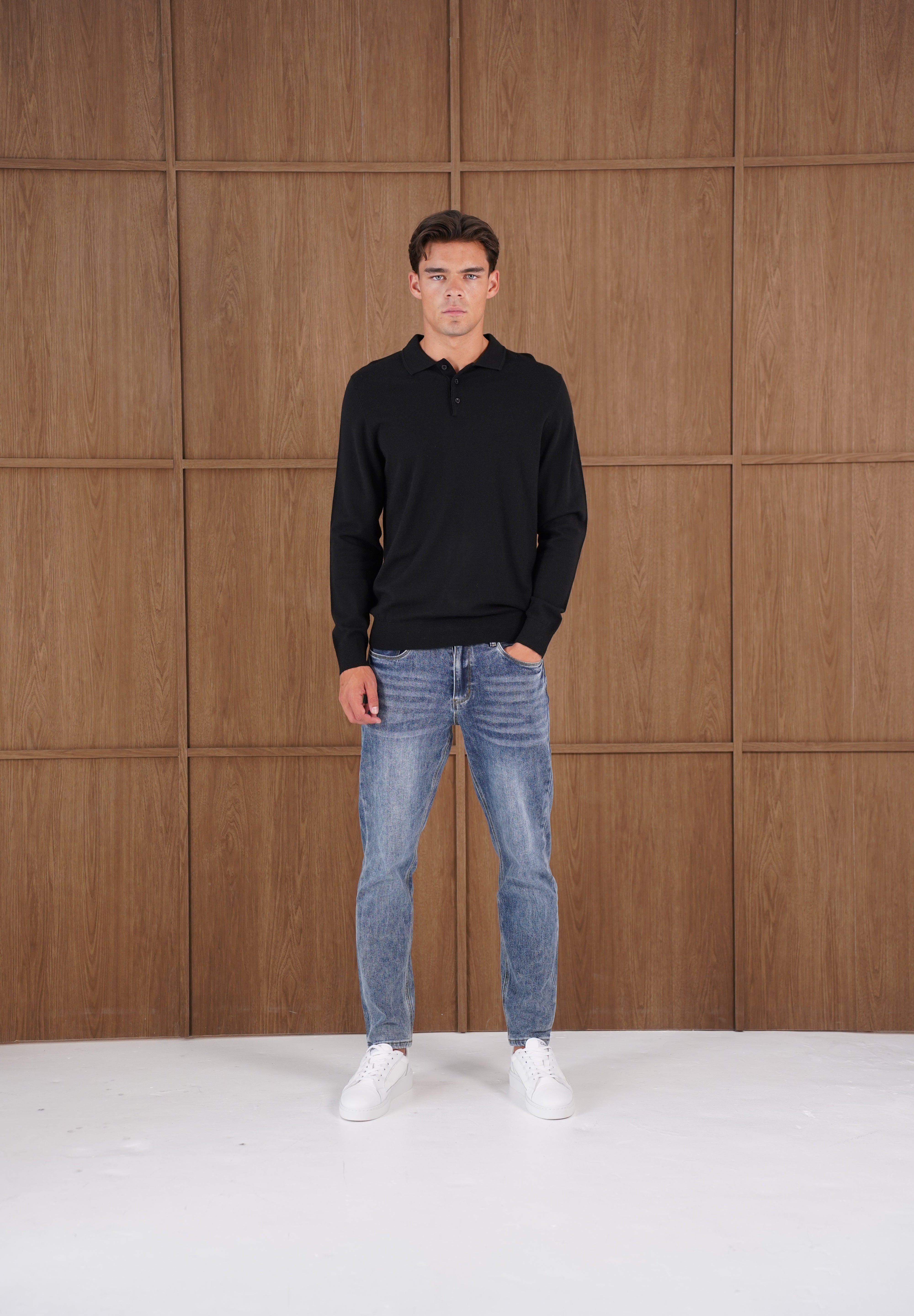 Capo James Button Up LS Polo Shirt - Black