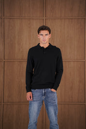 Capo James Button Up LS Polo Shirt - Black