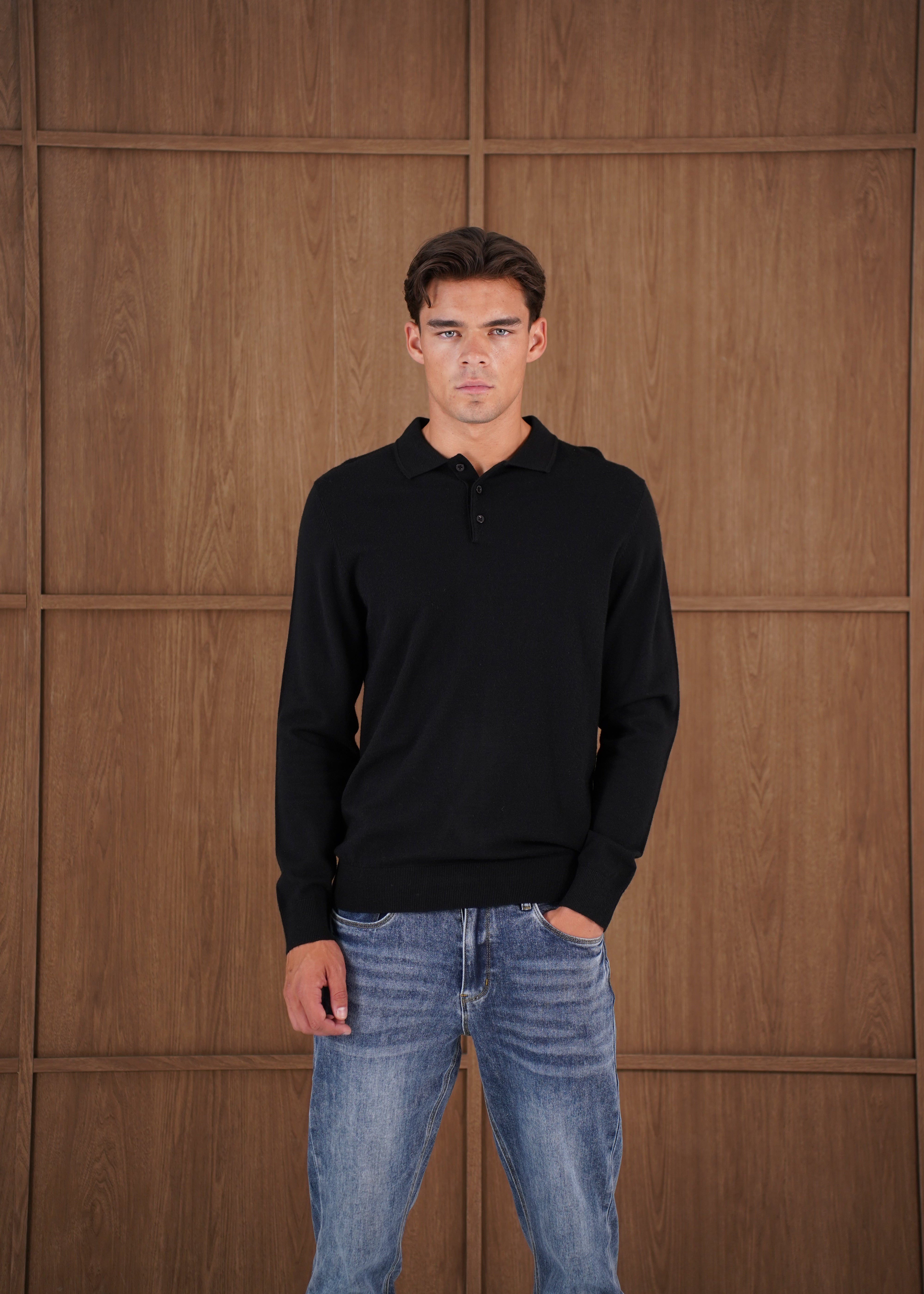 Capo James Button Up LS Polo Shirt - Black