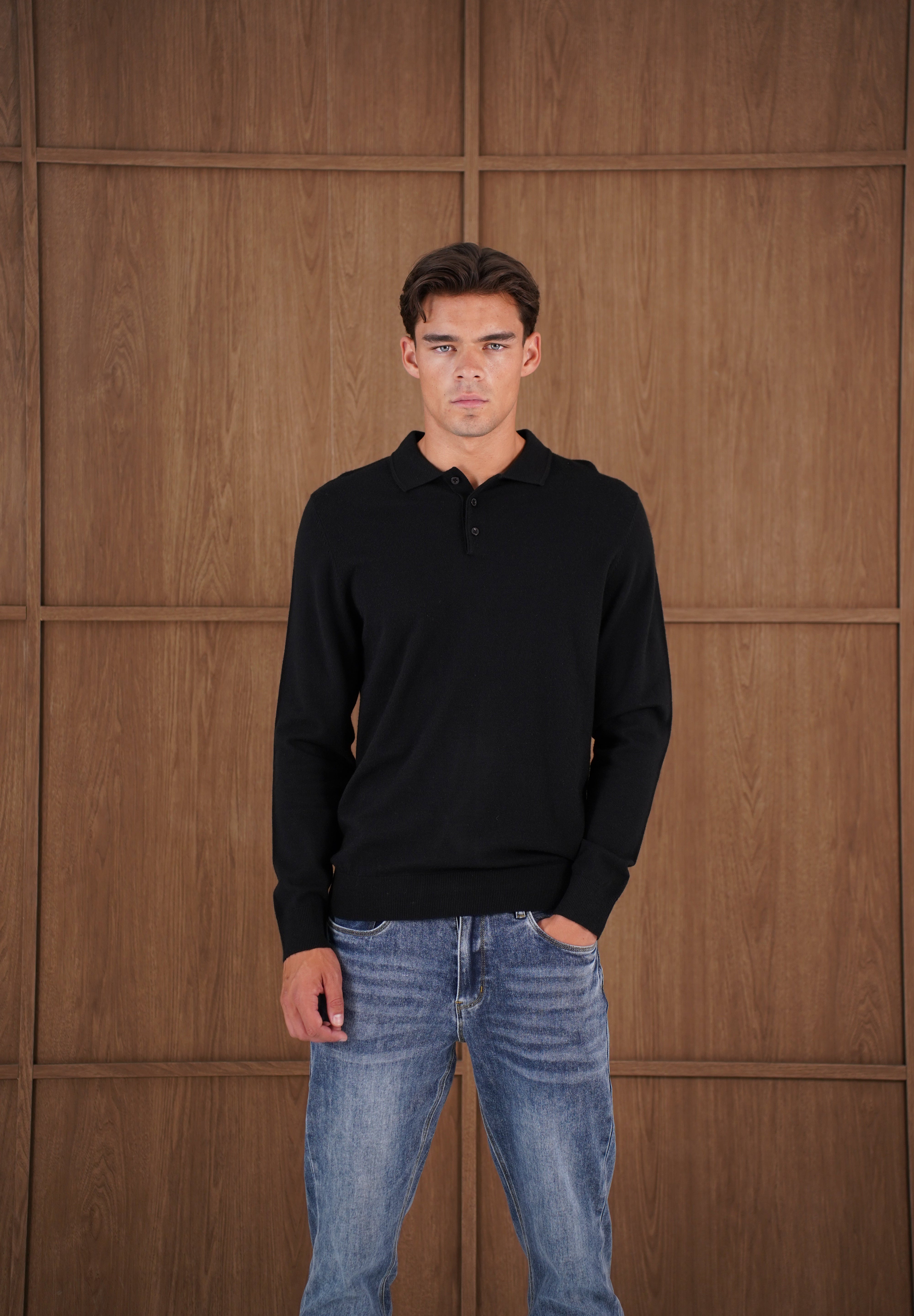 Capo James Button Up LS Polo Shirt - Black