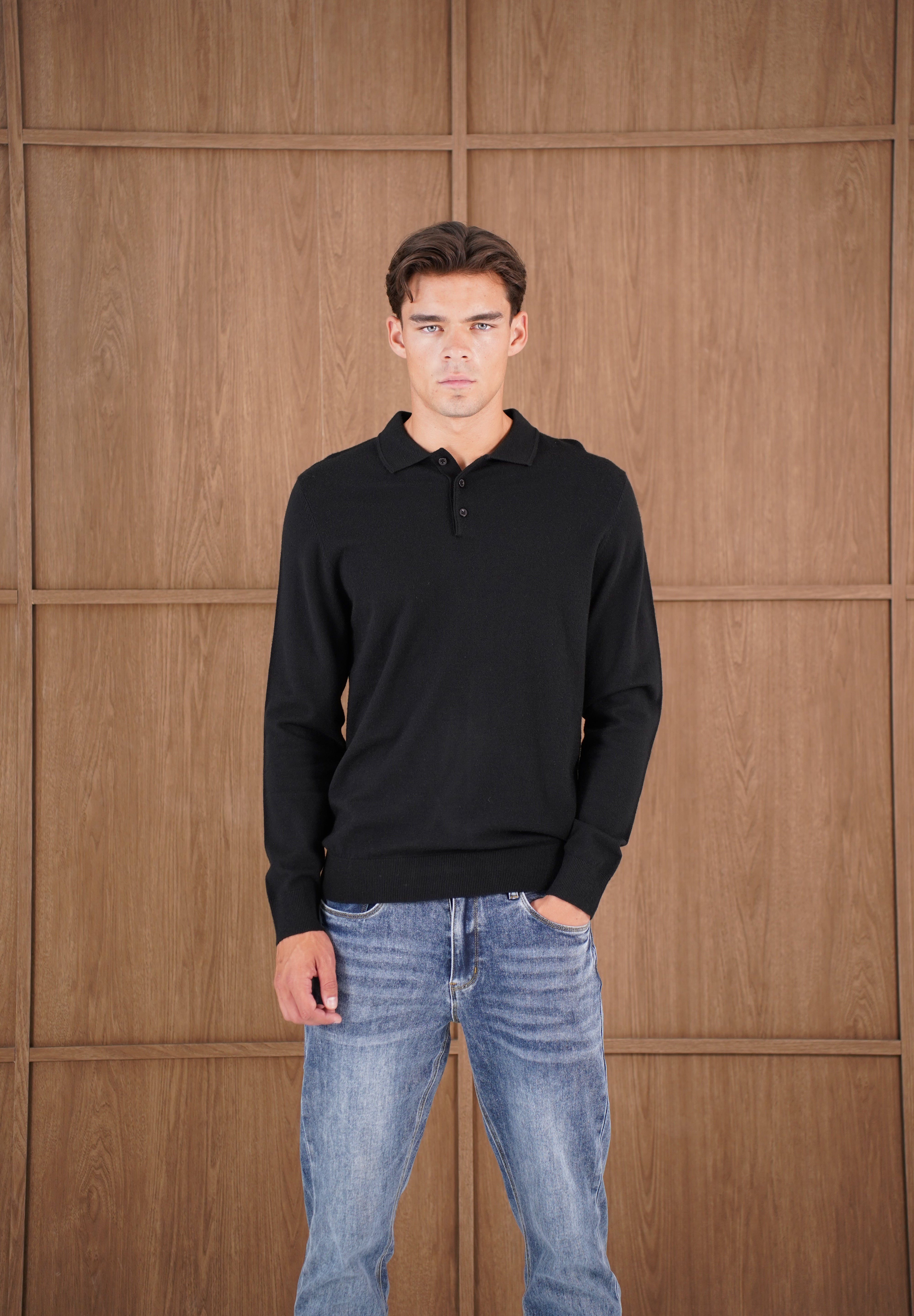 Capo James Button Up LS Polo Shirt - Black