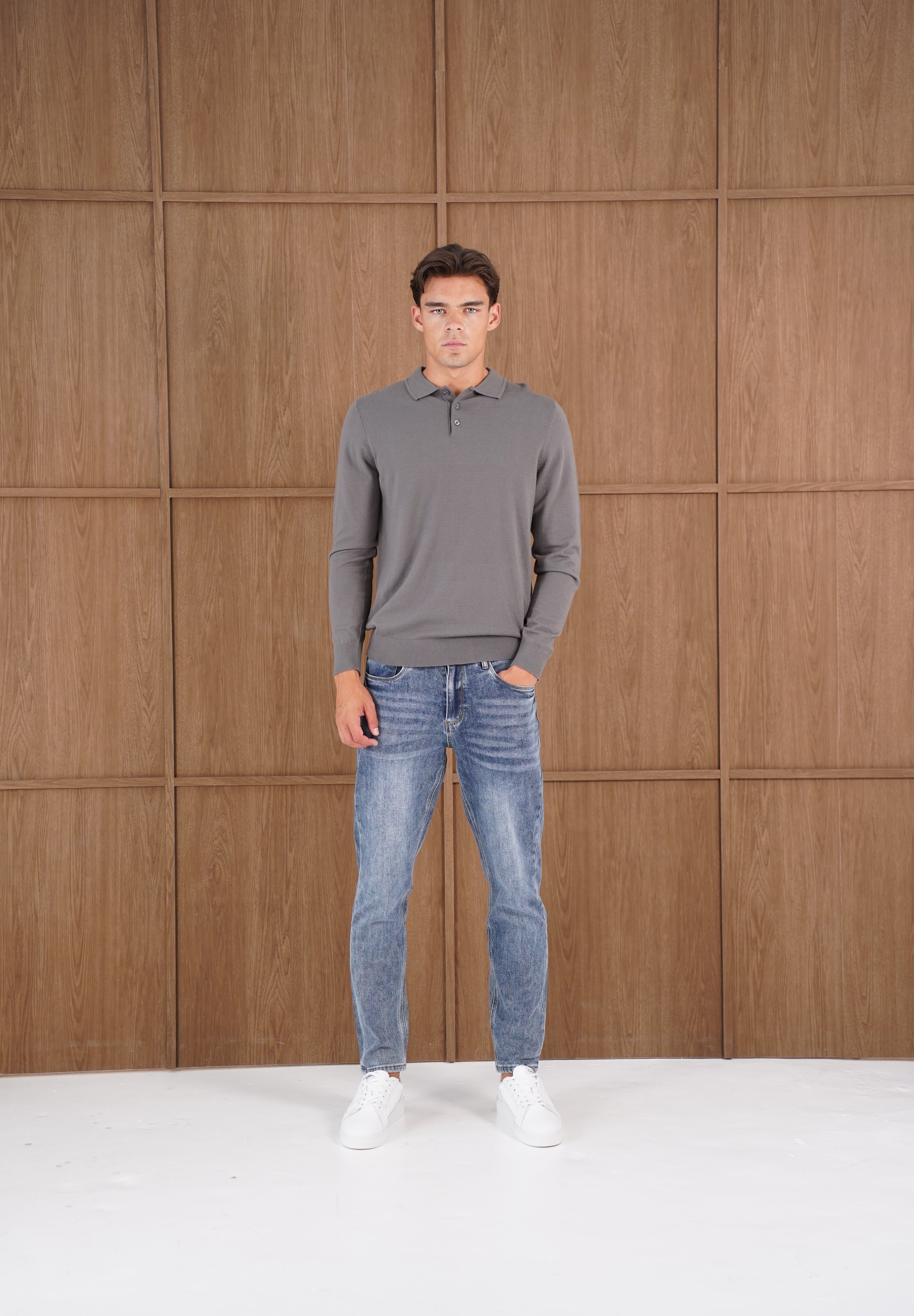 Capo James Button Up LS Polo Shirt - Charcoal