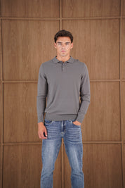 Capo James Button Up LS Polo Shirt - Charcoal