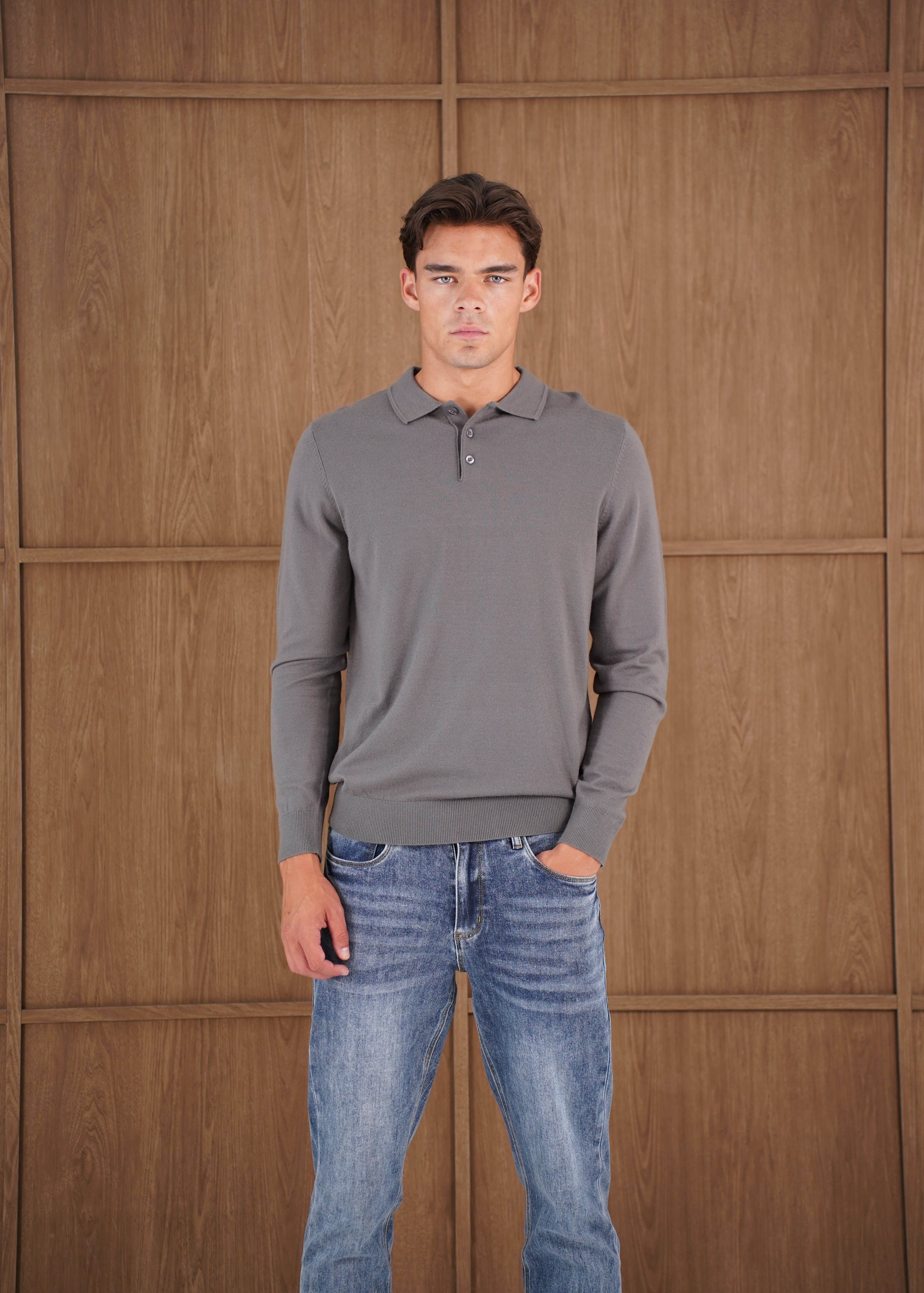 Capo James Button Up LS Polo Shirt - Charcoal