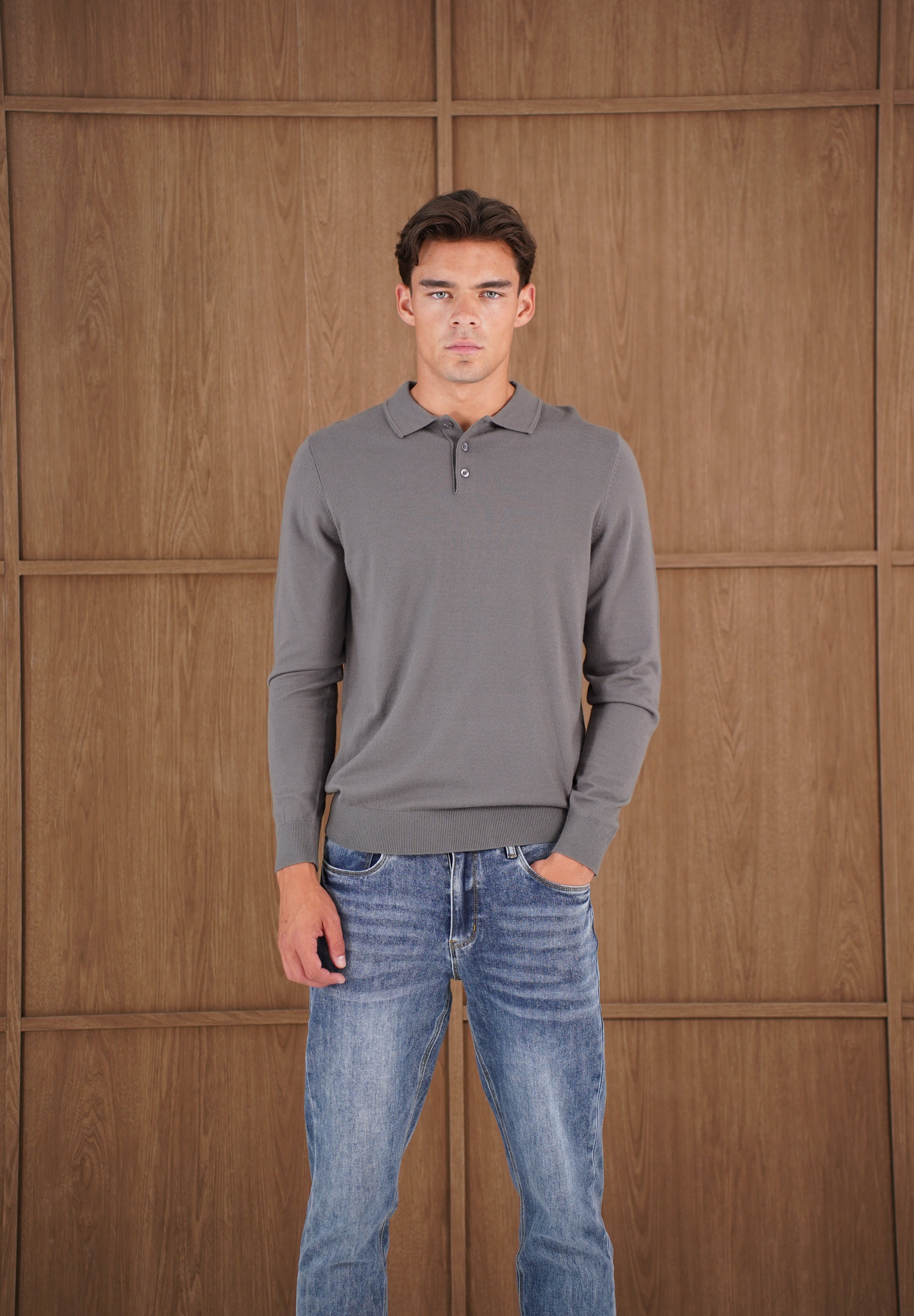 Capo James Button Up LS Polo Shirt - Charcoal