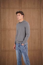 Capo James Button Up LS Polo Shirt - Charcoal