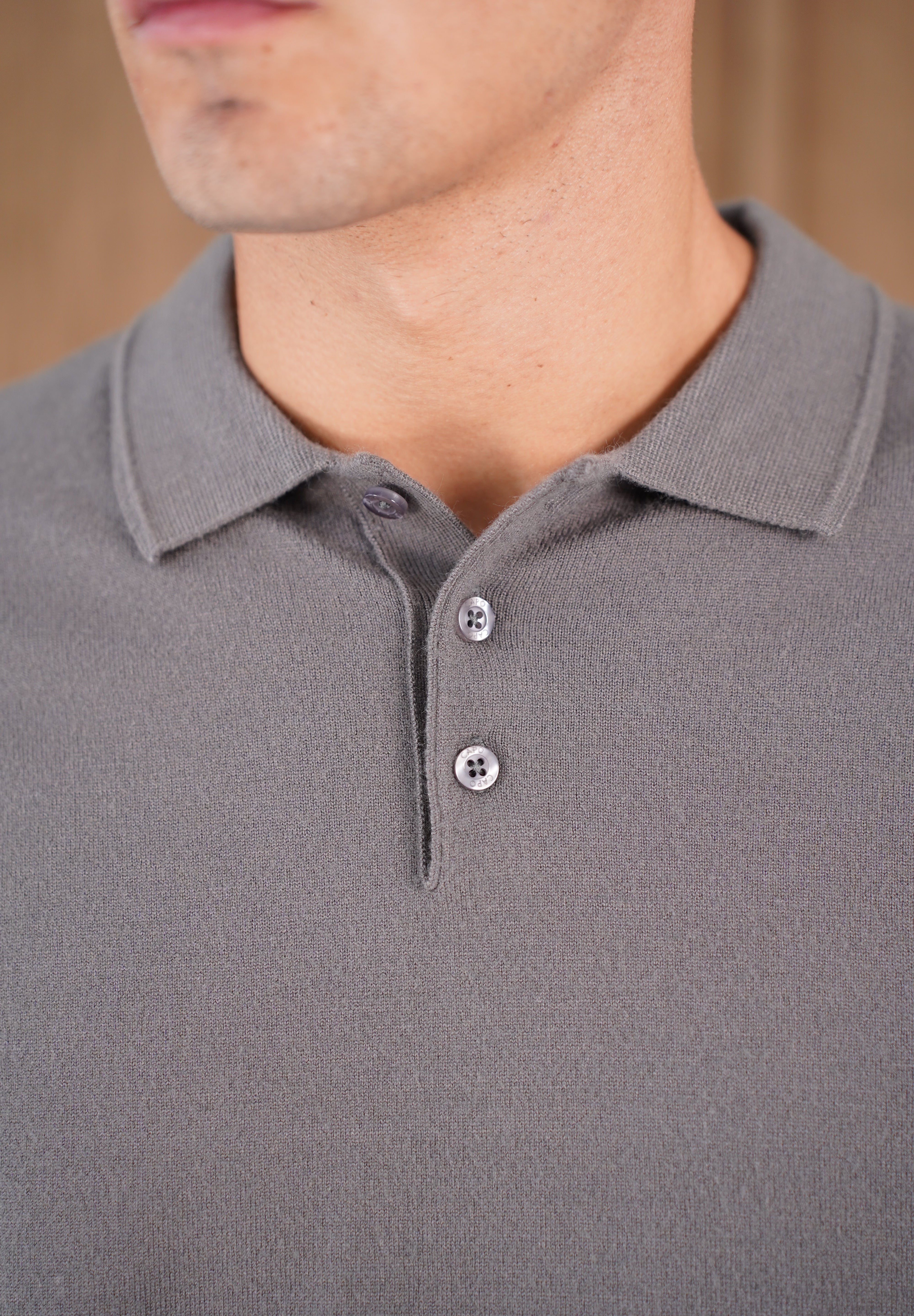 Capo James Button Up LS Polo Shirt - Charcoal