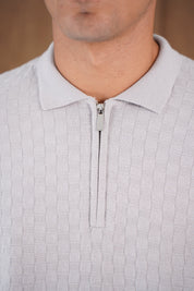 Capo Finn Woven Panel Knit LS Polo Shirt - Grey