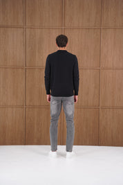 Capo Finn Woven Panel Knit LS Polo Shirt - Black