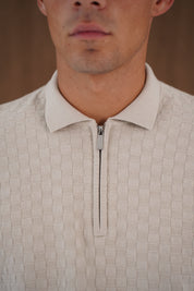 Capo Finn Woven Panel Knit LS Polo Shirt - Stone