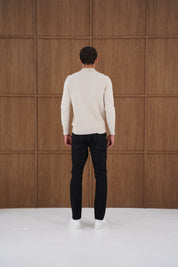 Capo Finn Woven Panel Knit LS Polo Shirt - Stone