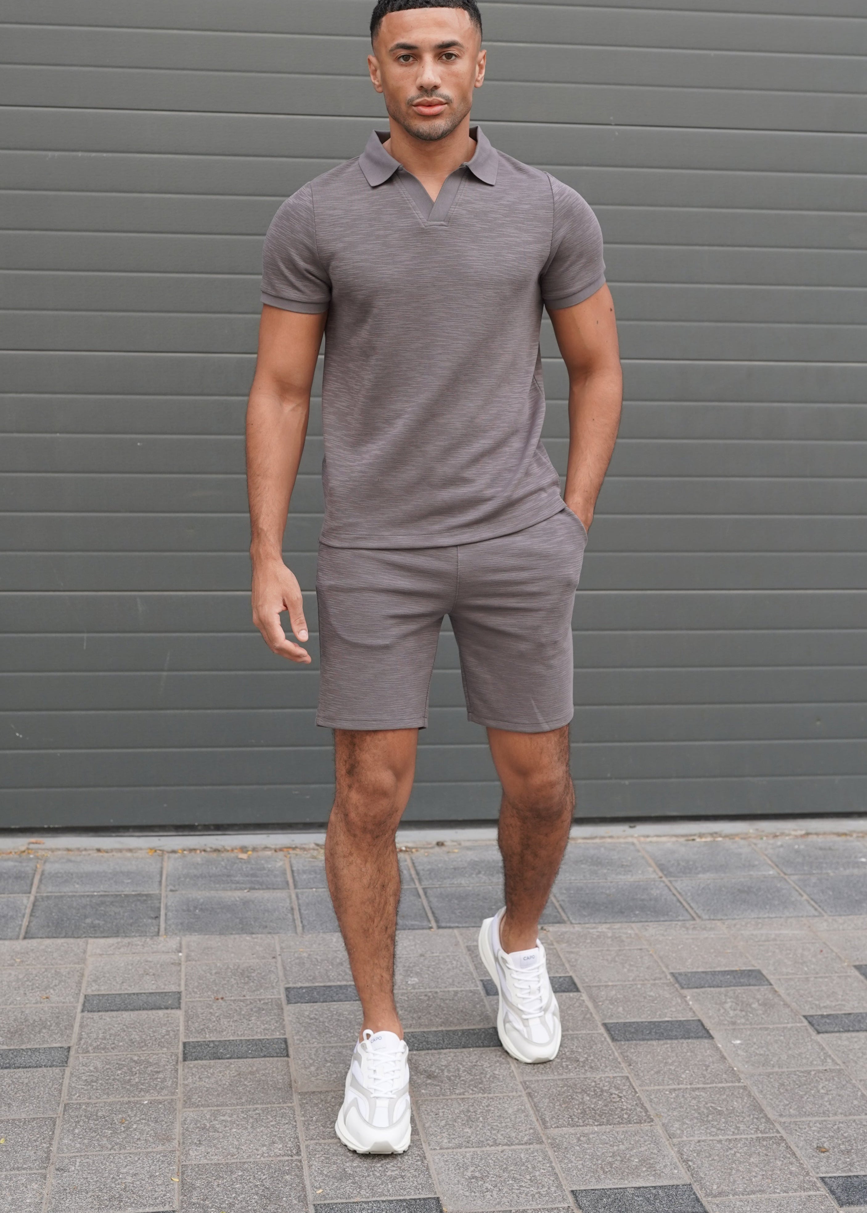Capo Jersey Slub Cuban Polo Shirt - Charcoal