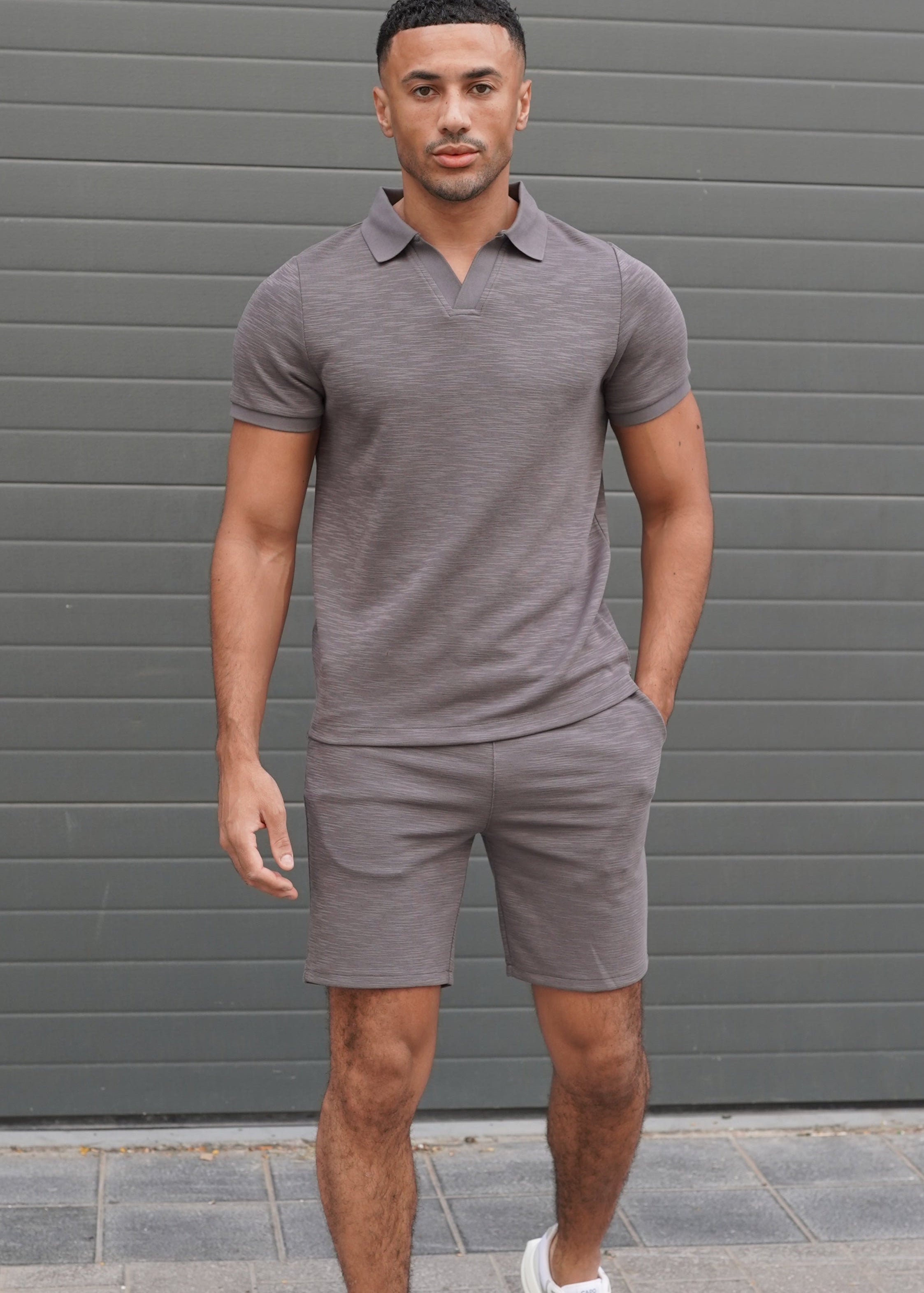 Capo Jersey Slub Cuban Polo Shirt - Charcoal