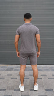 Capo Jersey Slub Cuban Polo Shirt - Charcoal